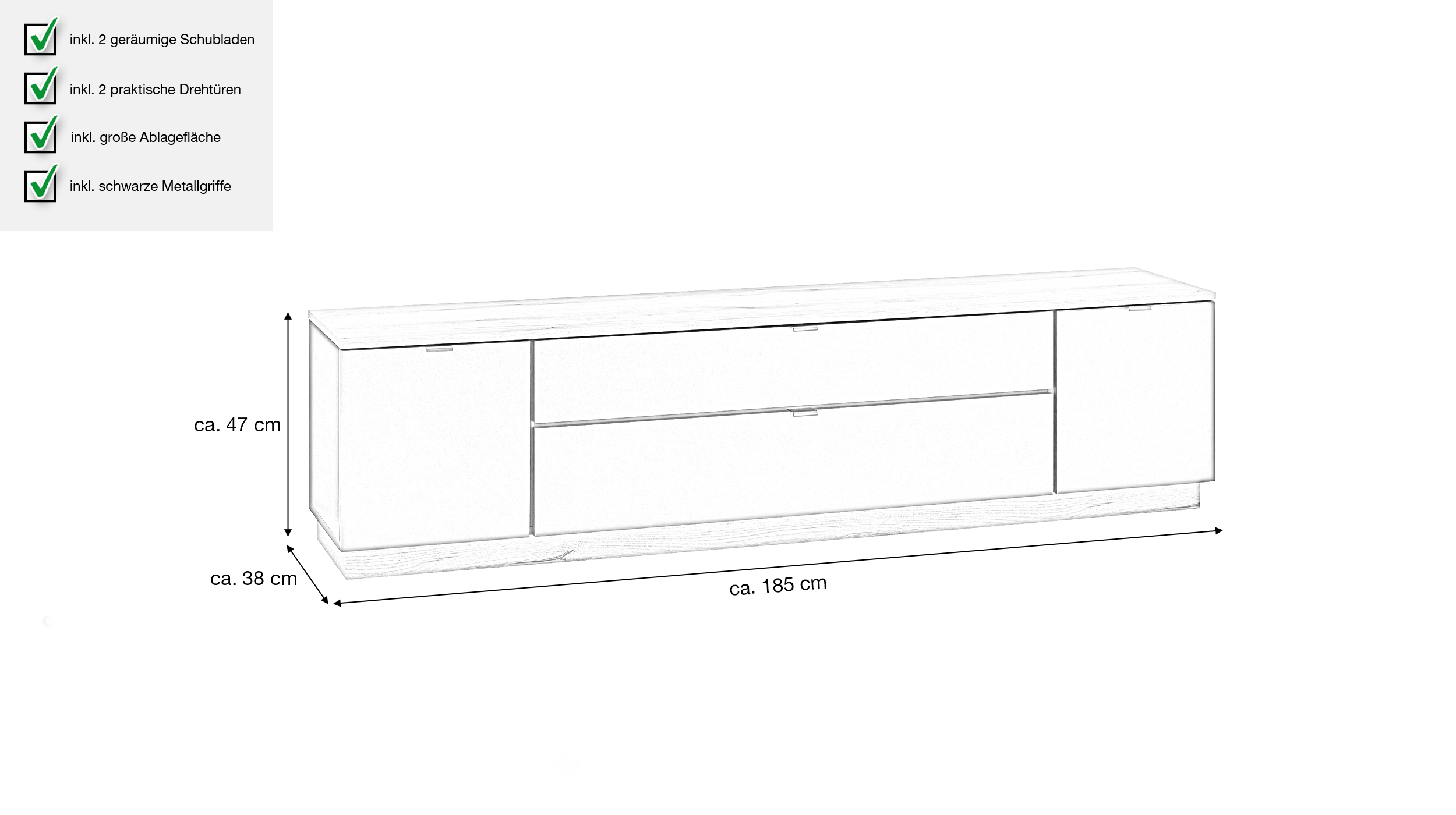 TV - Lowboard anthrazit - Eiche 185 cm TV-Board - VINCE