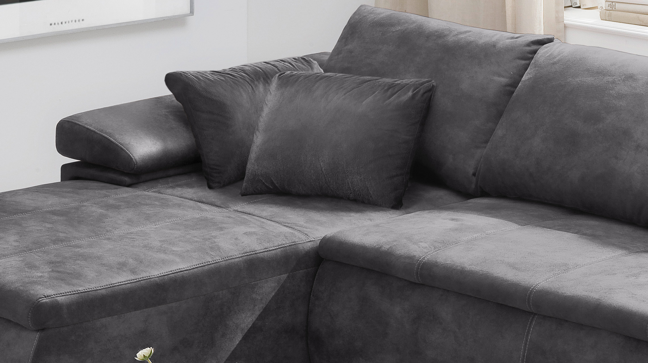 Ecksofa mit Schlaffunktion anthrazit Bettkasten 268 cm - CELINA