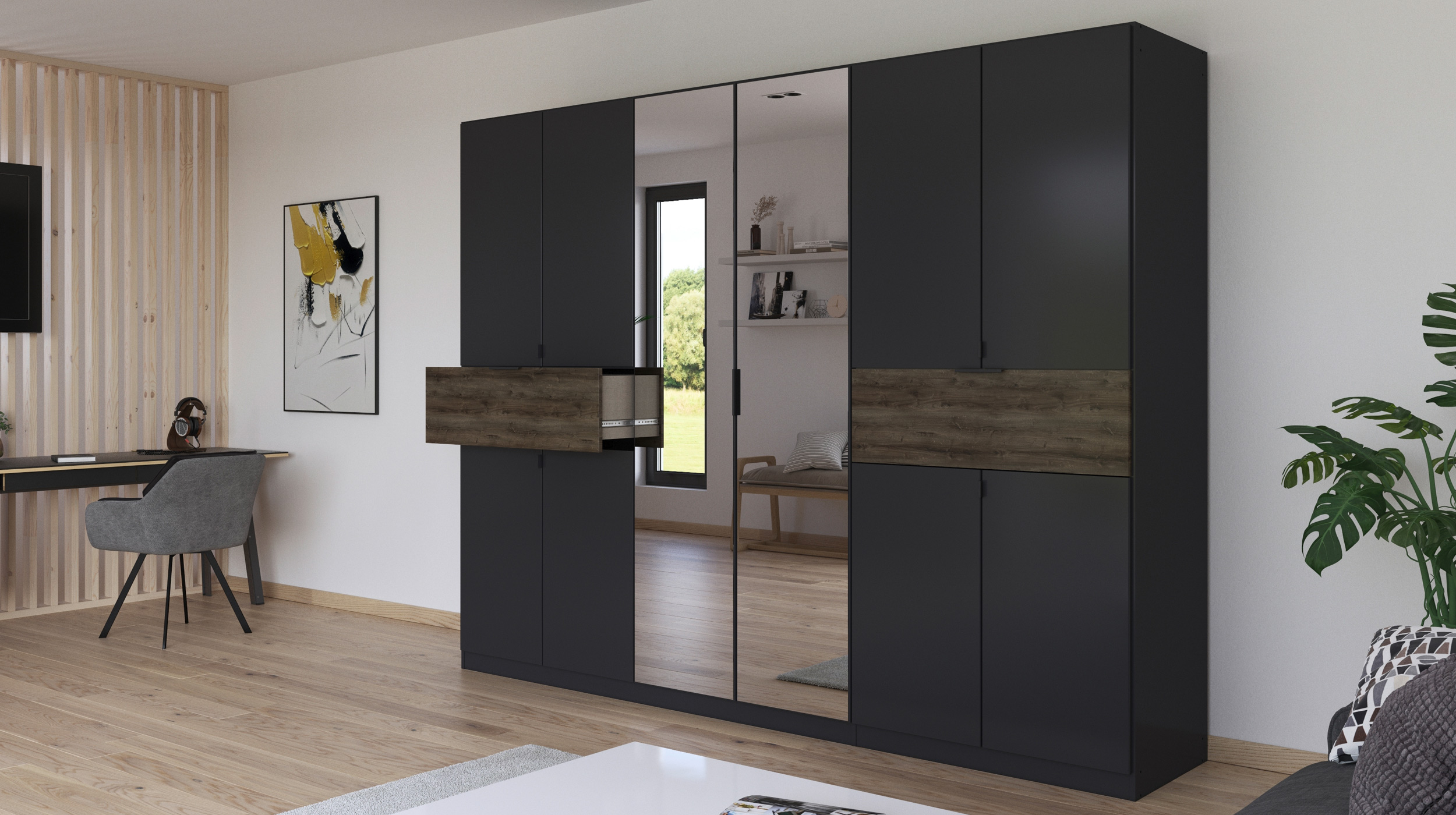 Kleiderschrank Spiegel 271 - grau - Eiche - rauch - TICAO