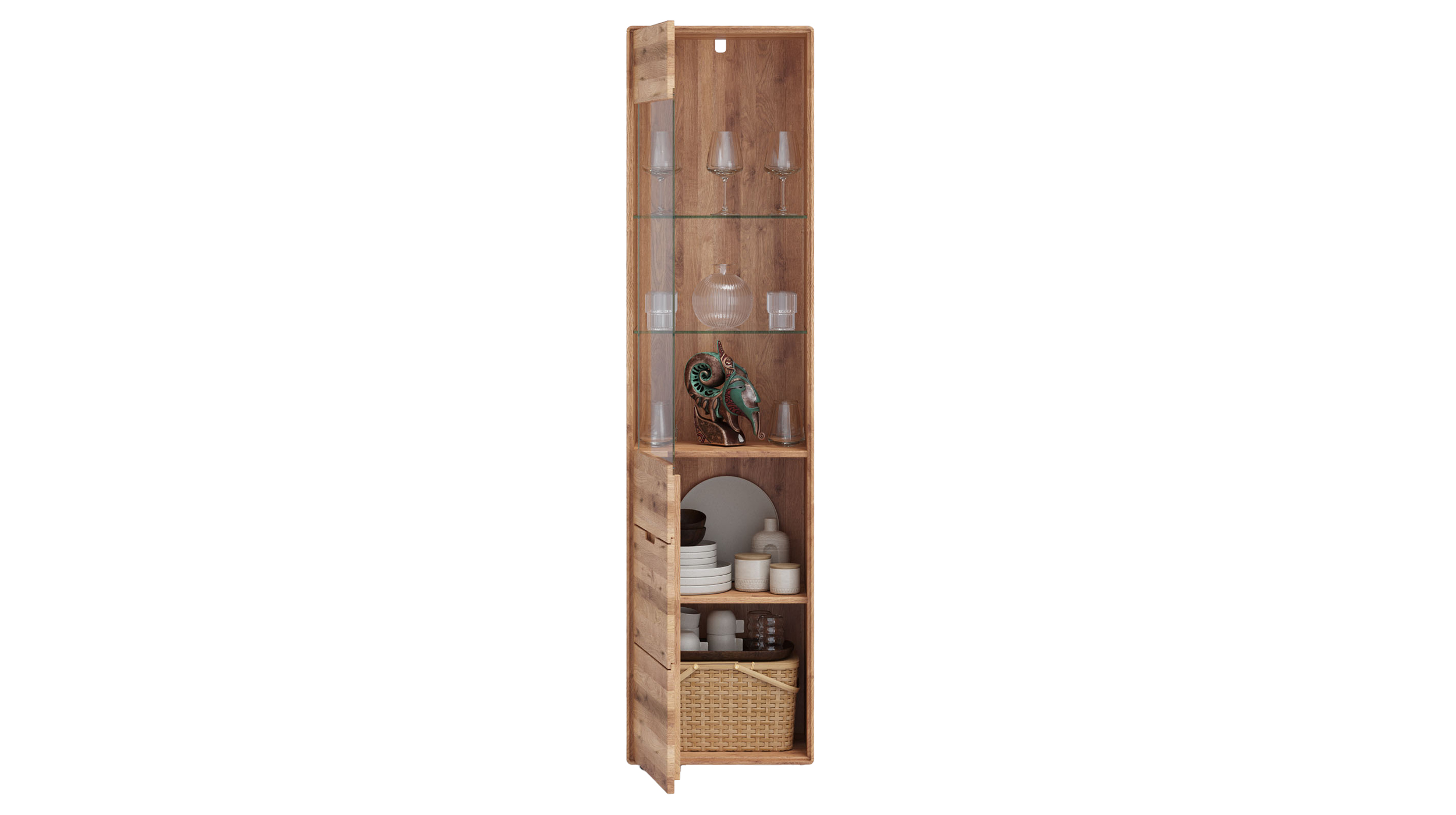 Vitrine mit Glastür Wildeiche massiv Breite 51 cm - LUCAS
