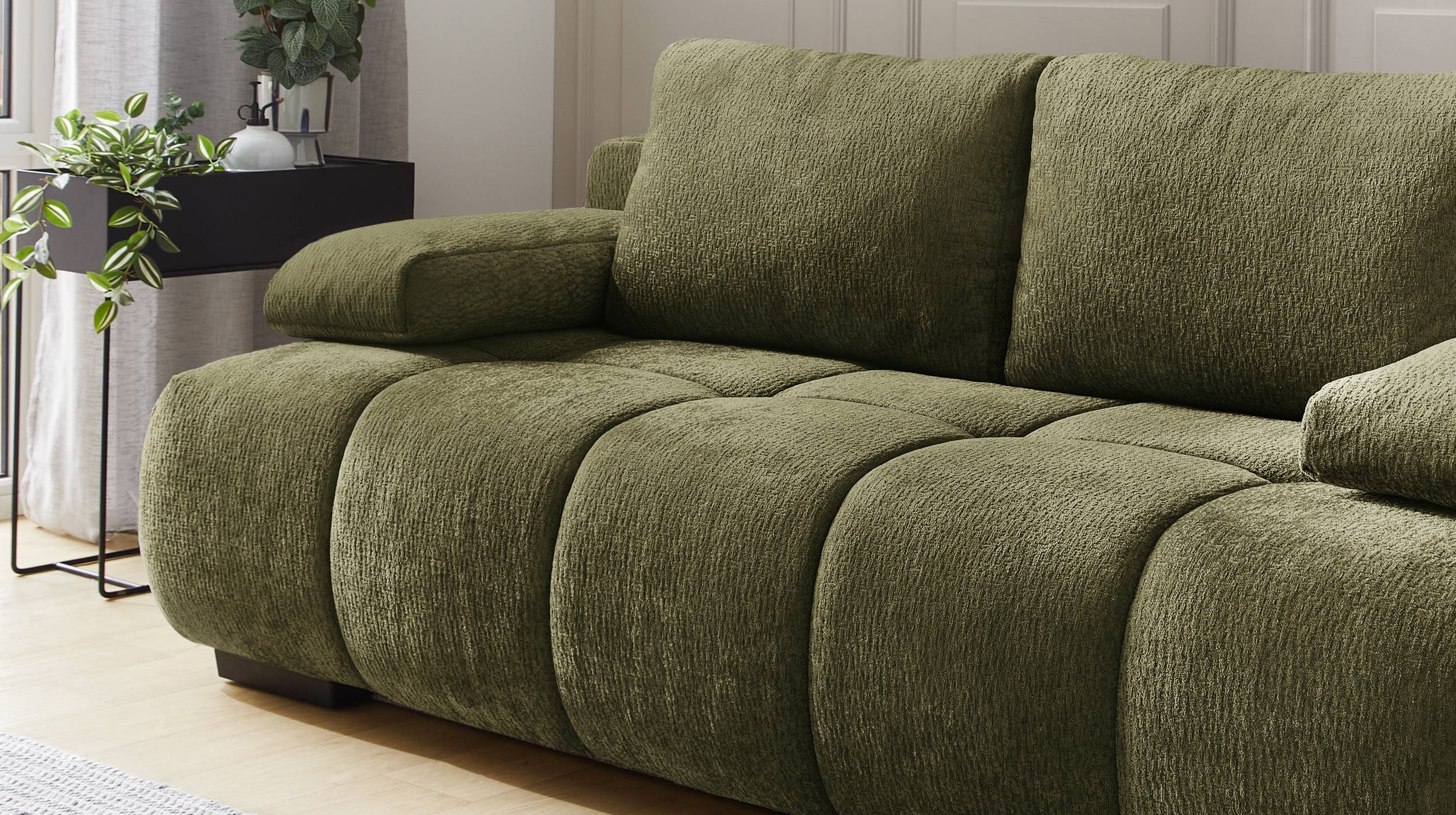 Schlafsofa grün mit Bettkasten 213 cm - RENO 