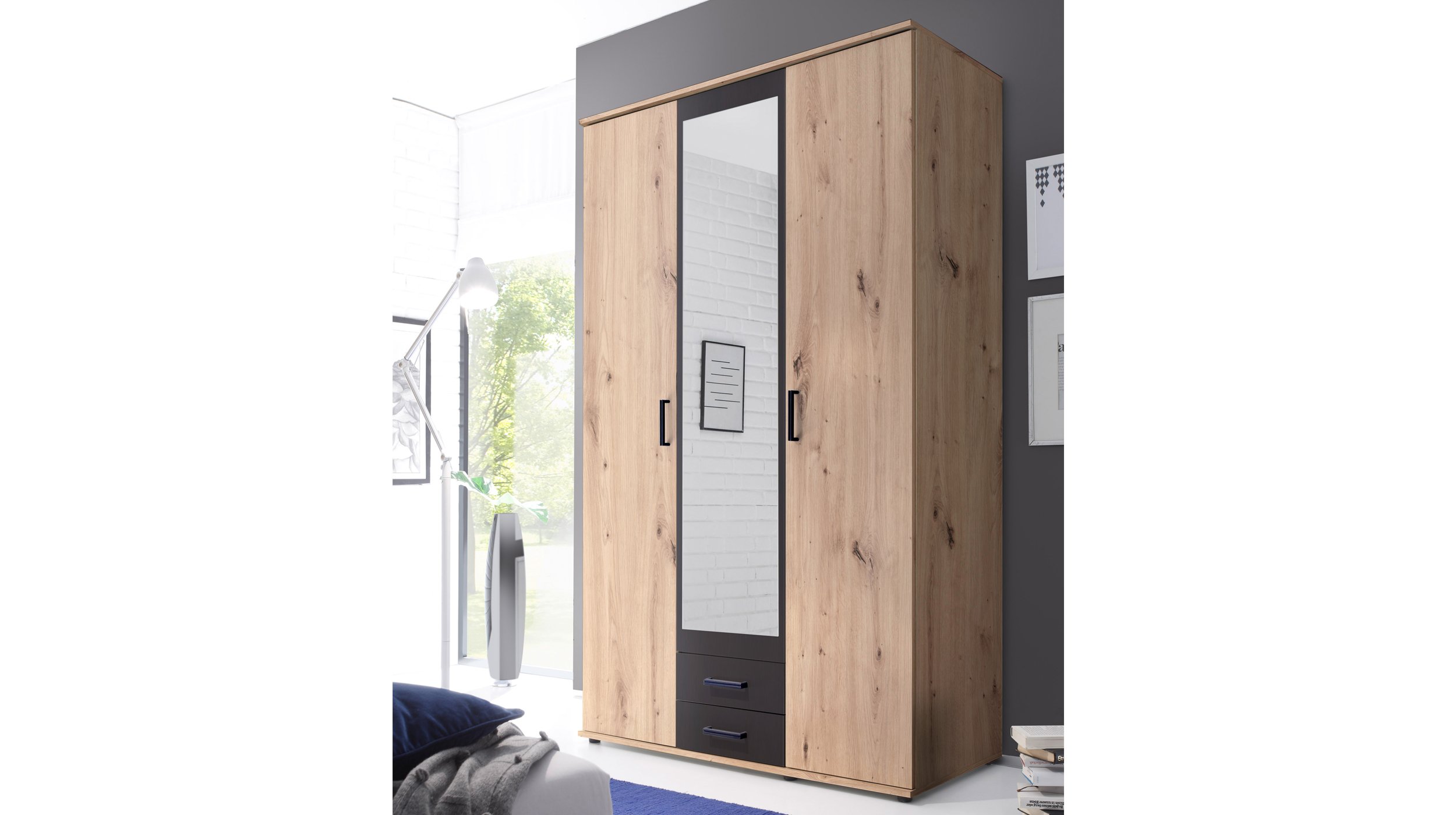 Kleiderschrank mit Spiegel -  Artisan Eiche - anthrazit - 120 cm - CHICAGO