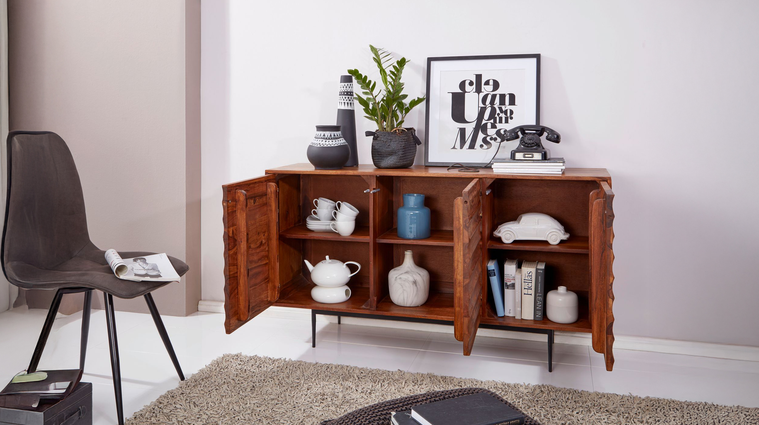 Sideboard Sheesham massiv 150 x 41 cm 3-türig - RISA