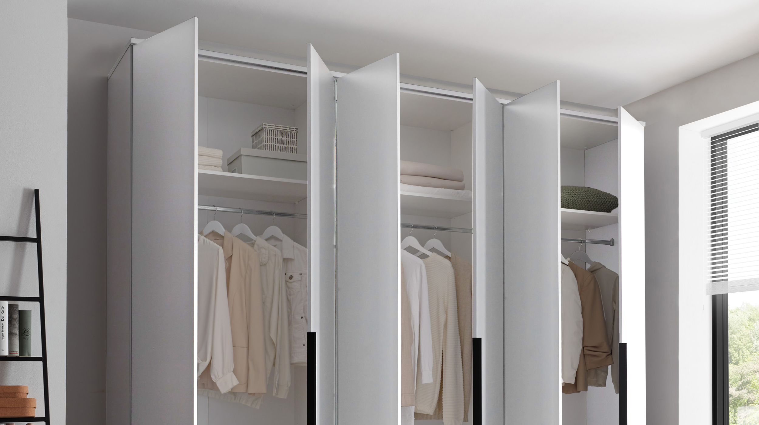 Kleiderschrank weiß - 270 cm - Kleiderschrank 6-türig - KEVO
