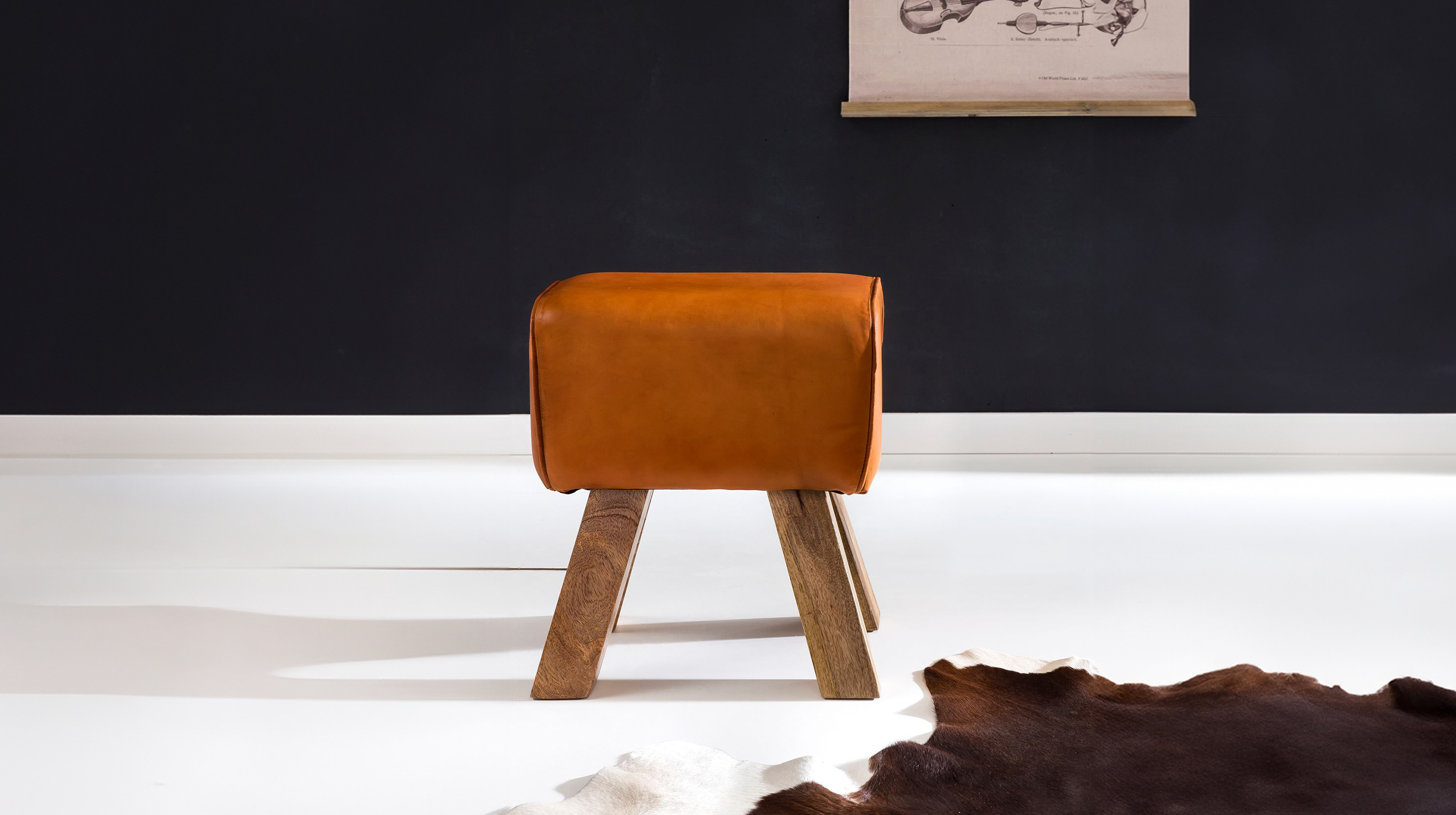 Sitz- & Fußhocker Echtleder Mango massiv lackiert - SORNAS 