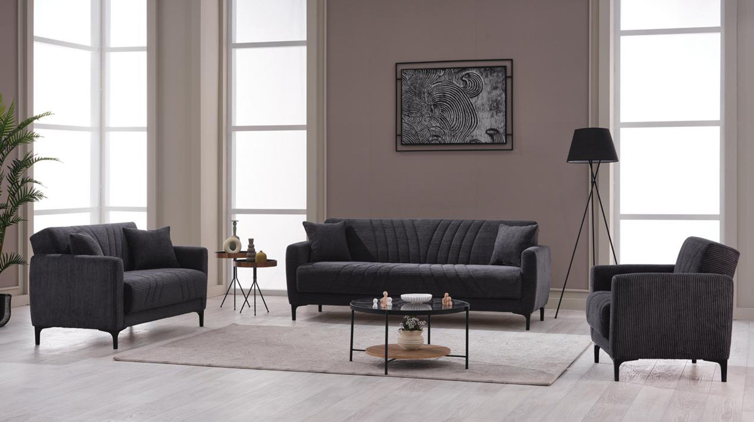 Einzelsofa Cord mit Schlaffunktion 213 cm 3-Sitzer - anthrazit - COMADIO 