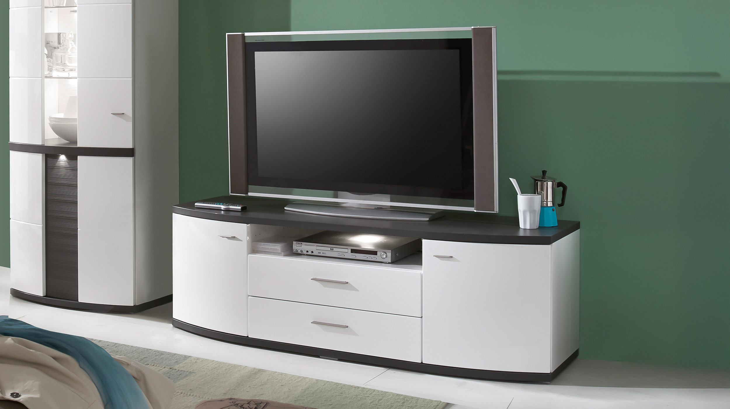 TV - Lowboard weiß hochglanz graphit 165 cm TV-Board - CABANA