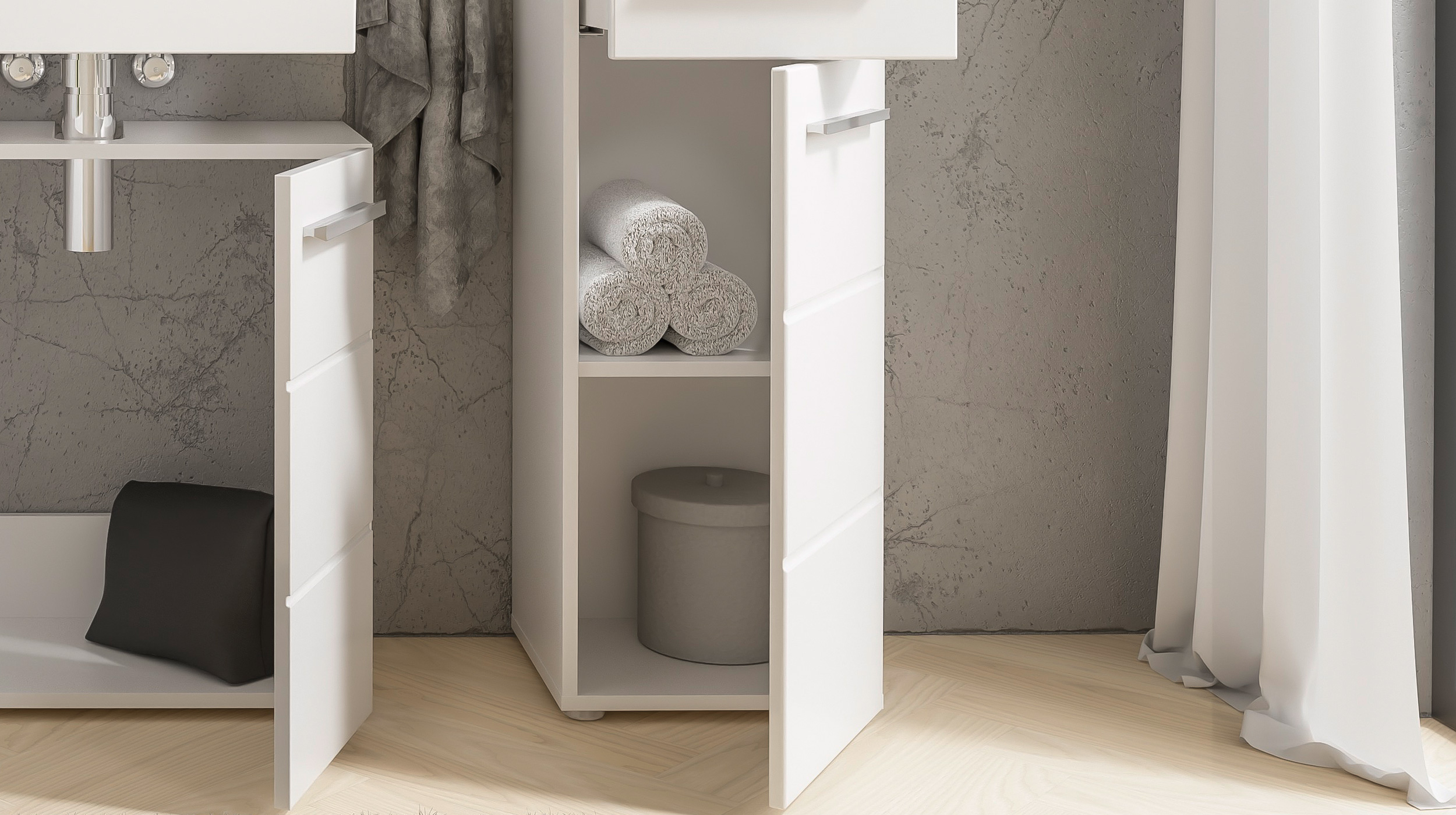 Bad Unterschrank weiß hochglanz 34 cm - 2 Schubladen - MANDY