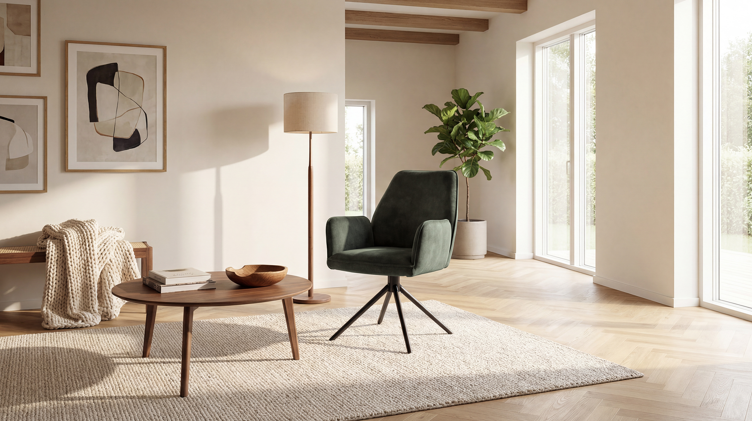 Armlehnstuhl olive Velours Optik Drehstuhl - OTTAWA