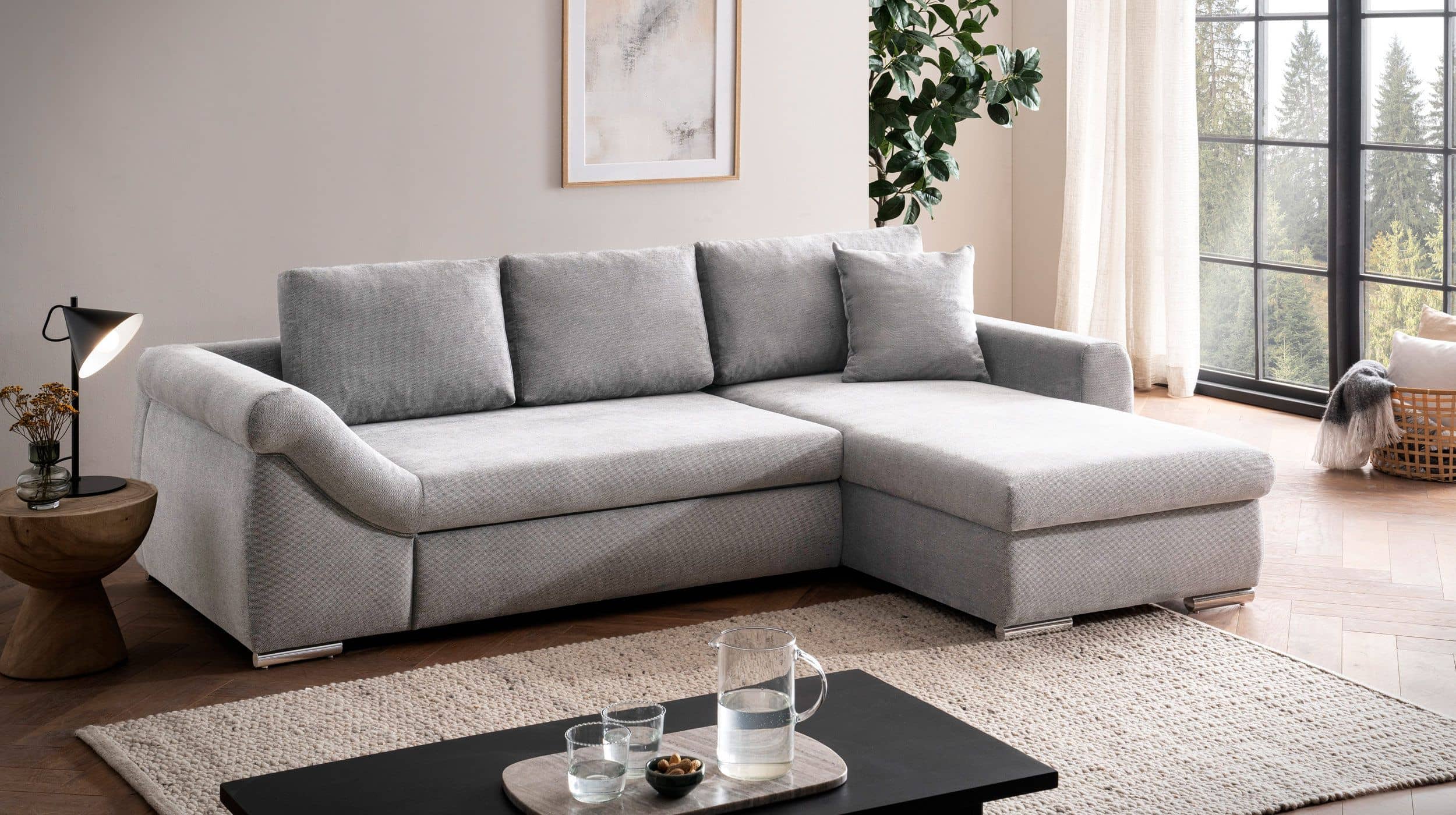 Ecksofa grau mit Schlaffunktion - Bettkasten 261 cm - RAMONA