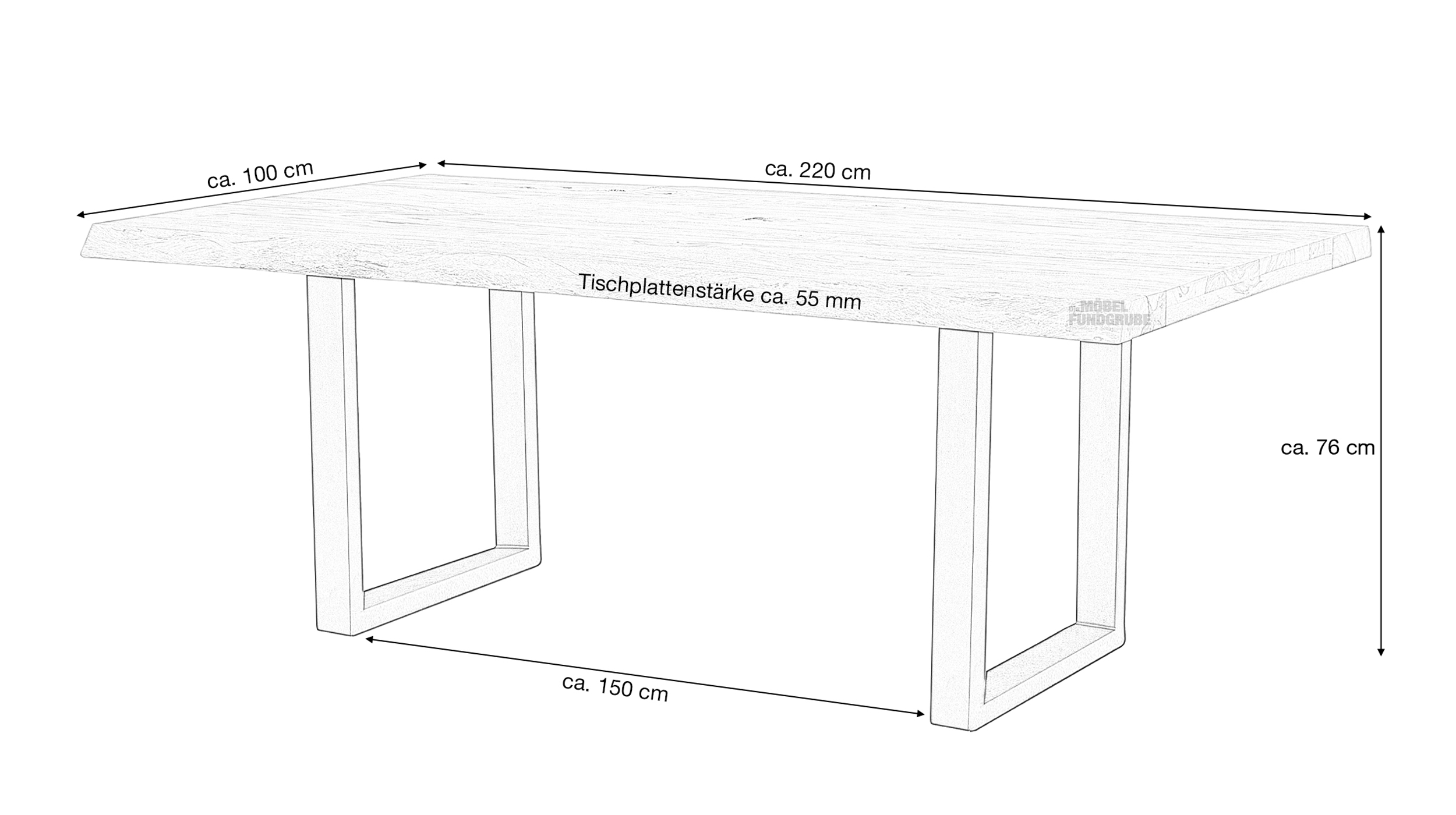 Esstisch Baumkantentisch 220 cm -  gebeizt - massiv Sheesham - THEA