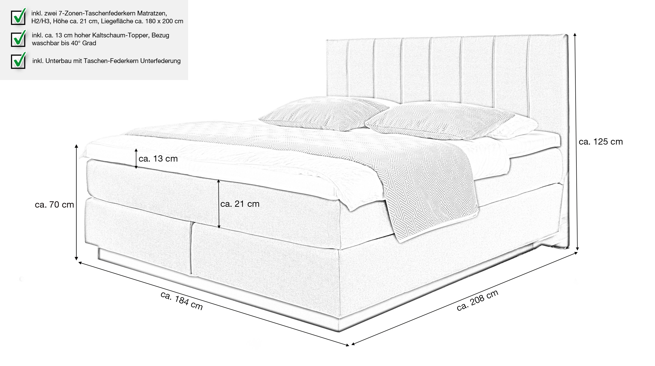 Boxspringbett 180 x 200 cm grau-blau Microchenillebezug - SALVO