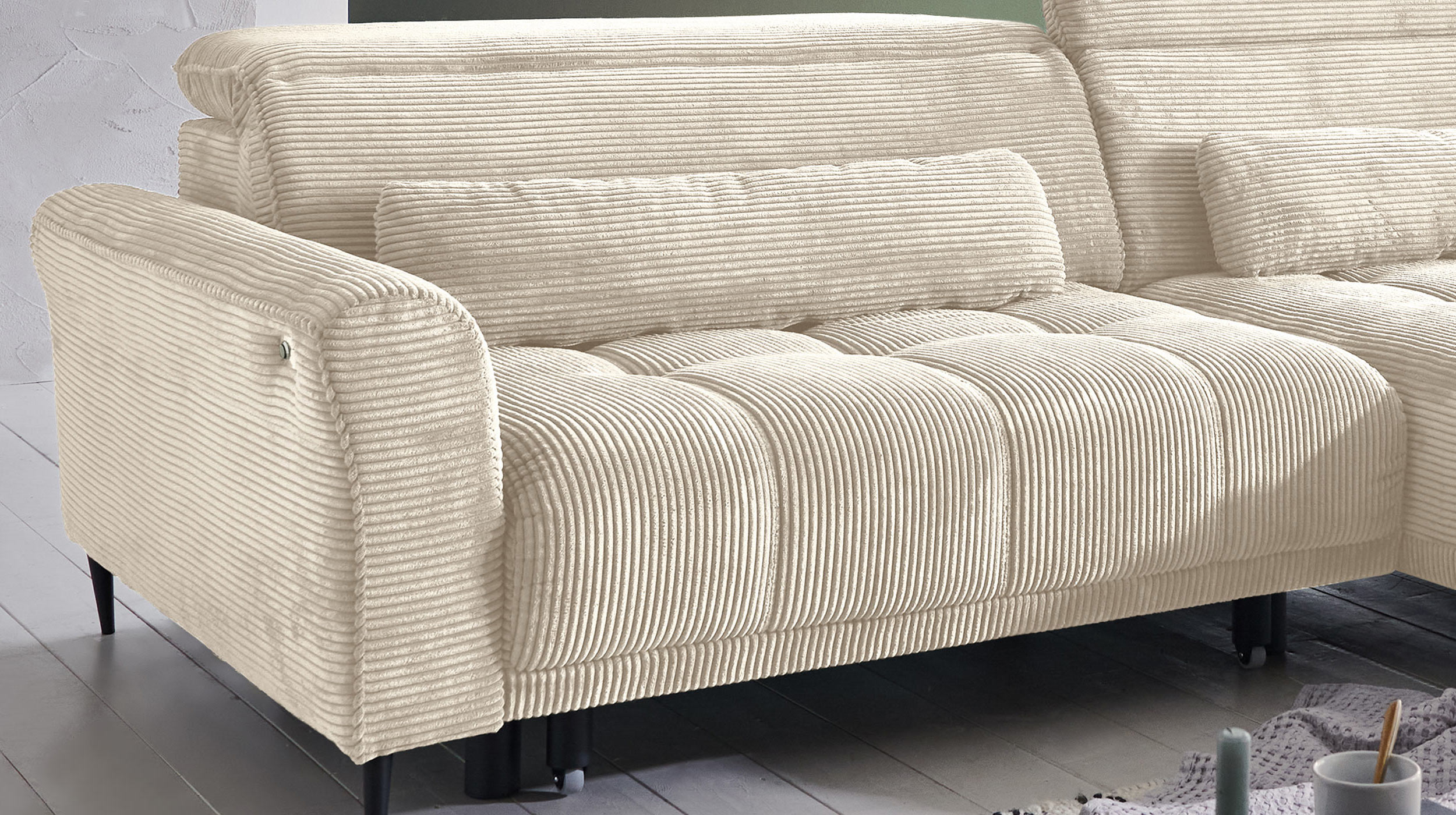 Ecksofa Cord beige ausziehbar - Sitztiefenverstellung - 277 cm - OT rechts - LOGAN