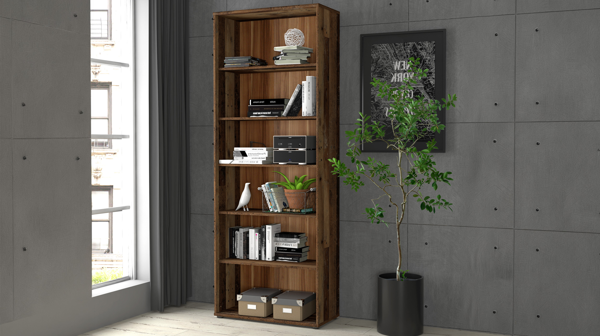 Bücherregal Büroregal Old Wood 198 x 74 cm - TEMPRA