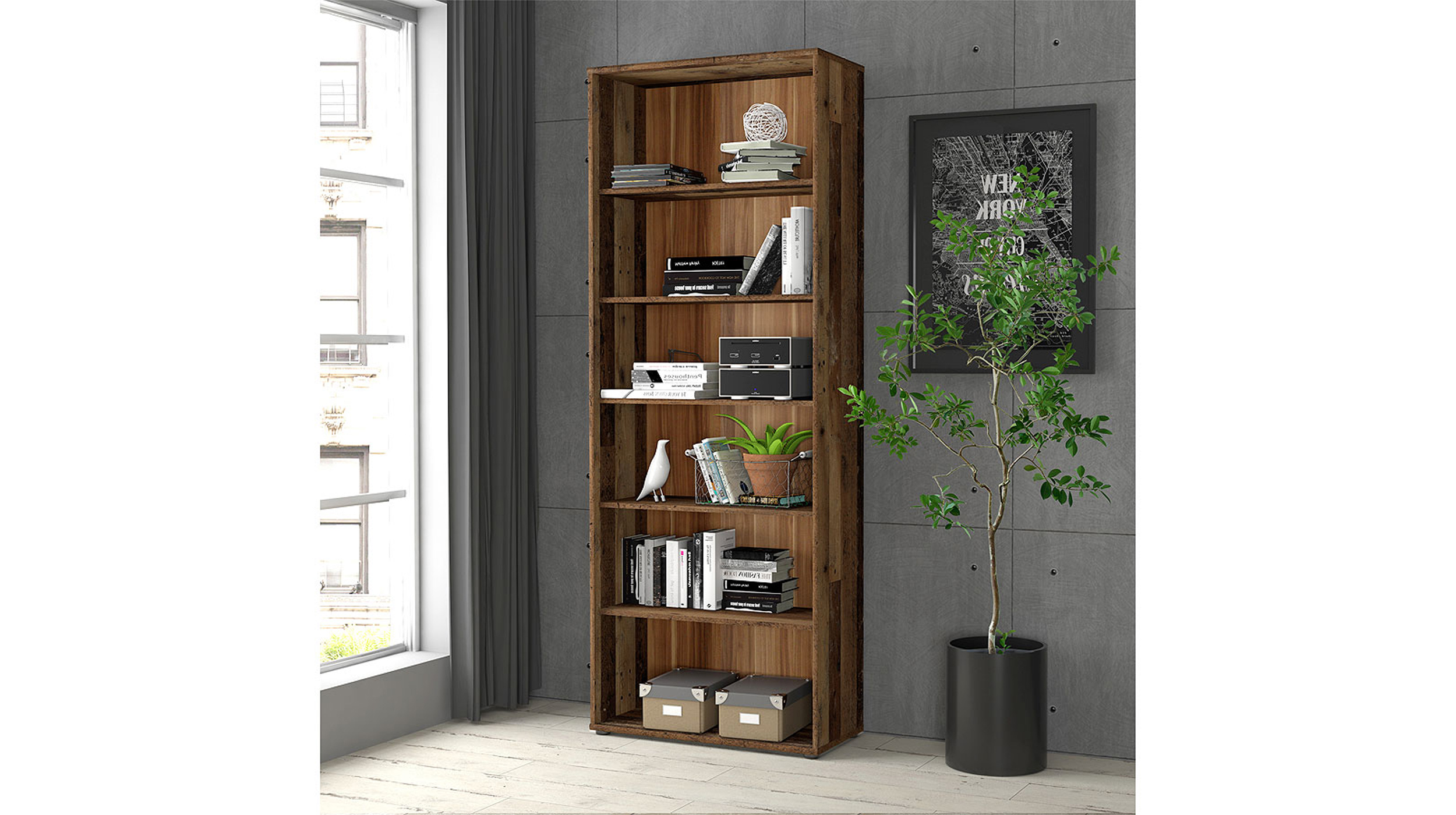 Bücherregal Standregal Old Wood B 74 x H 198 cm - TEMPRA