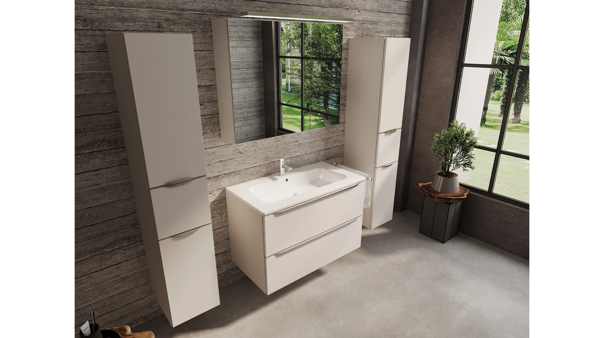 Badmöbel-Set grau - 4 Teile - Waschtisch 90 cm - LISANDRO