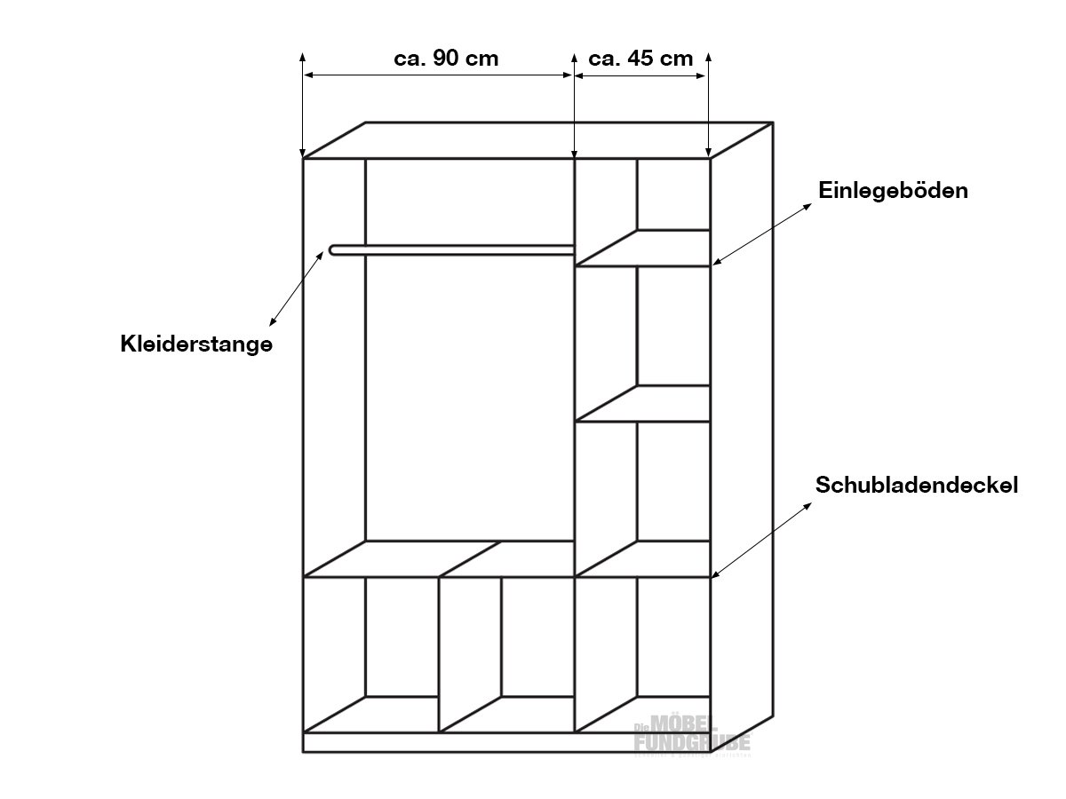 Kleiderschrank weiß hochglanz - rauch - 136 cm - CELLE