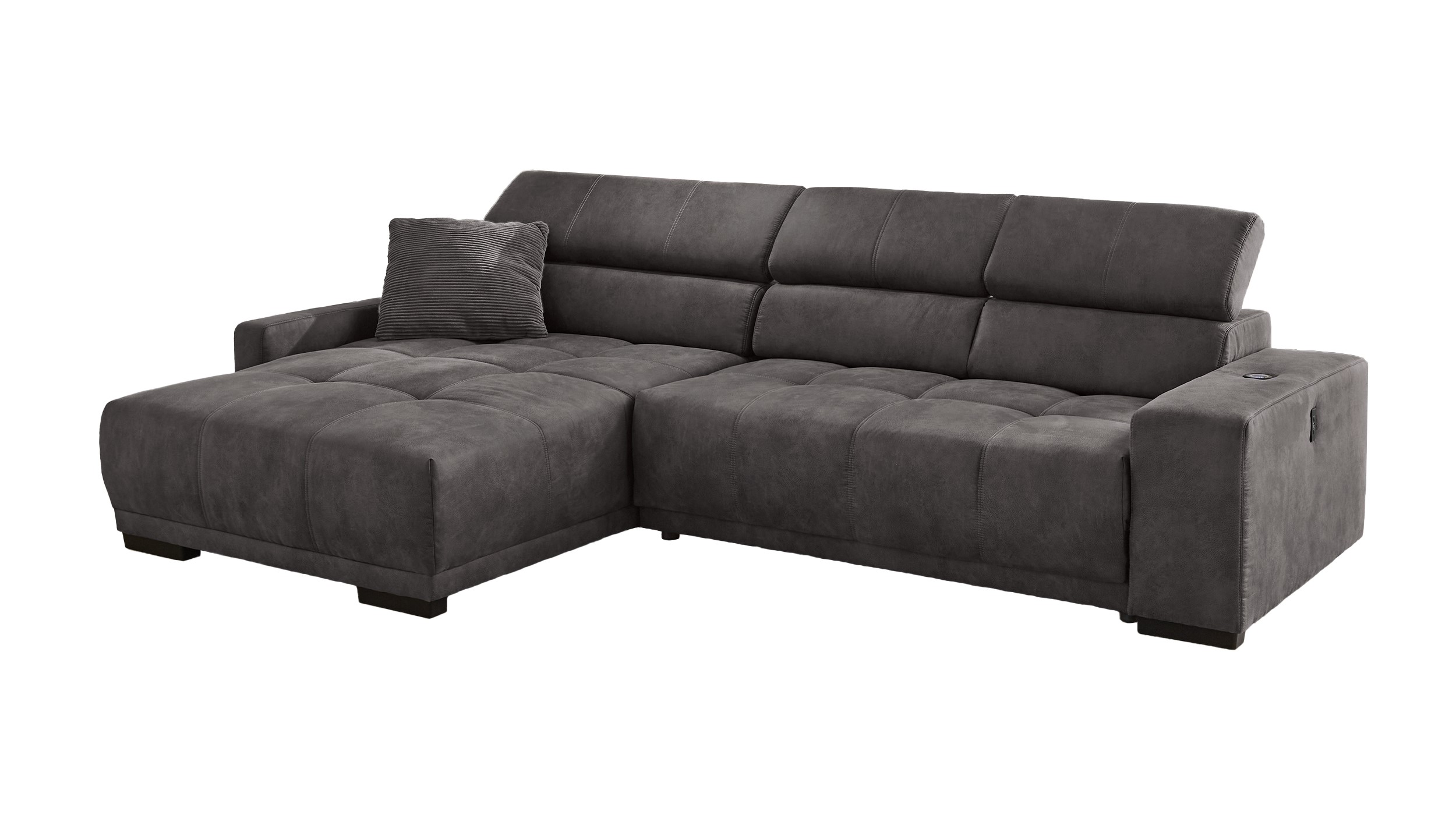 Ecksofa grau 315 cm mit Sitztiefenverstellung - LE MANS
