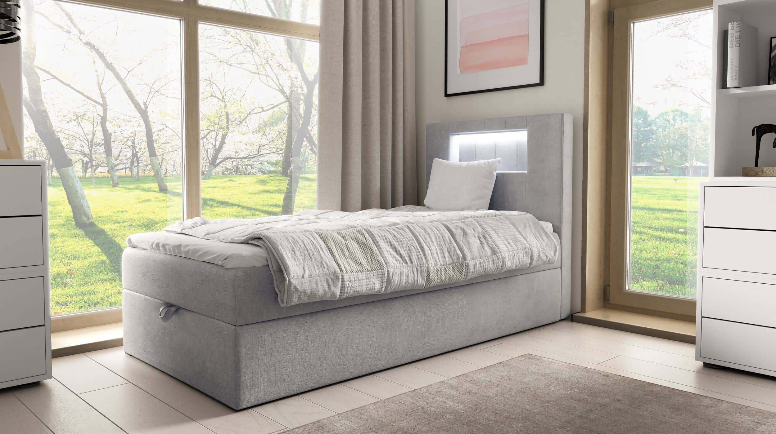 Boxbett 100 x 200 cm mit Bettkasten grau Samtbezug - GOLD