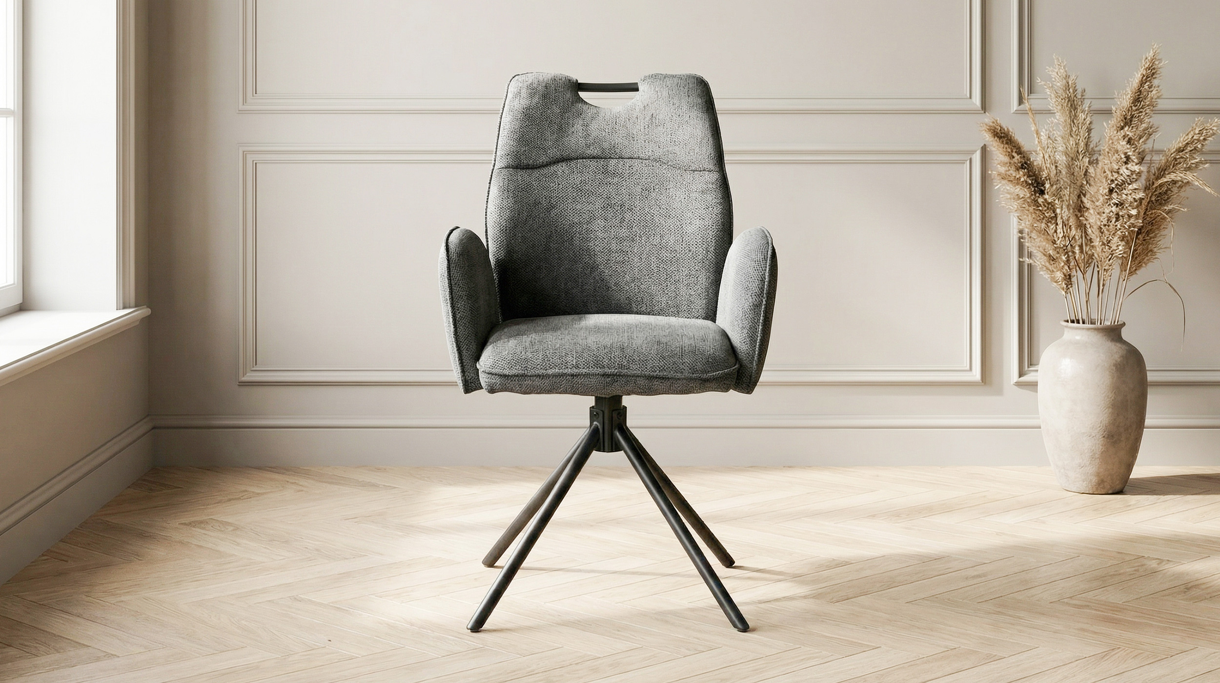 Armlehnstuhl dunkelgrau Drehstuhl - Webstoff Bezug - CARINA 