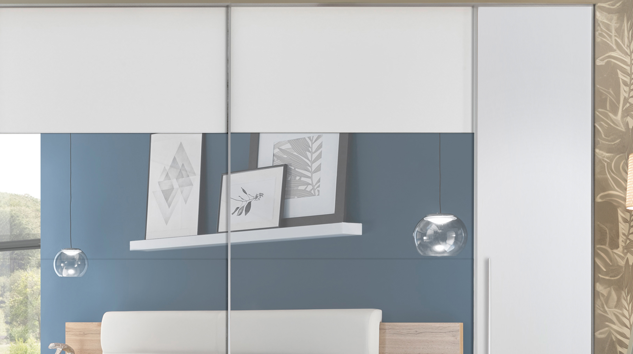 Kleiderschrank mit Spiegel - weiß - 312 cm - MEGA