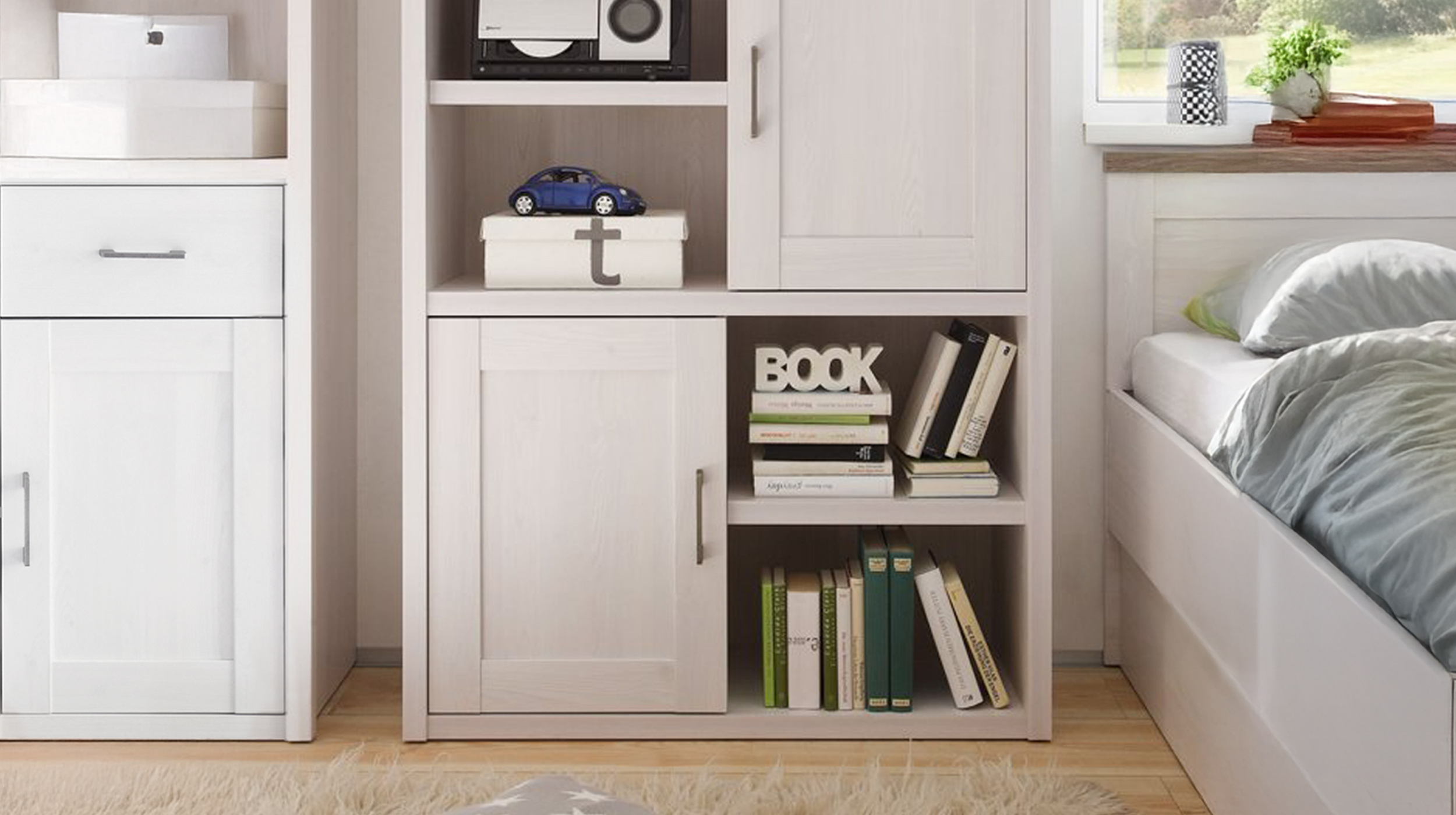 Highboard mit 2 Türen Pinie weiß 106 cm - LUCA