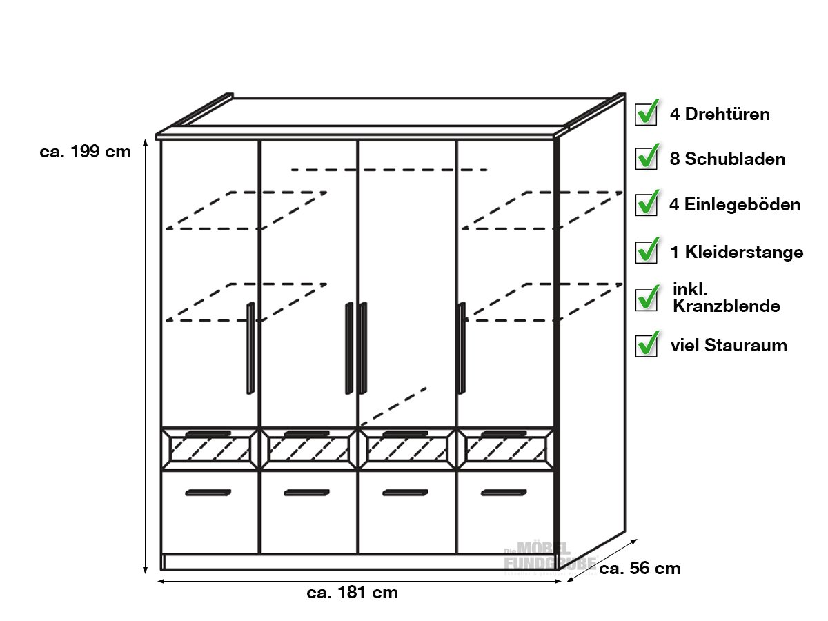 Kleiderschrank Sonoma Eiche 181 cm - rauch - BOCHUM