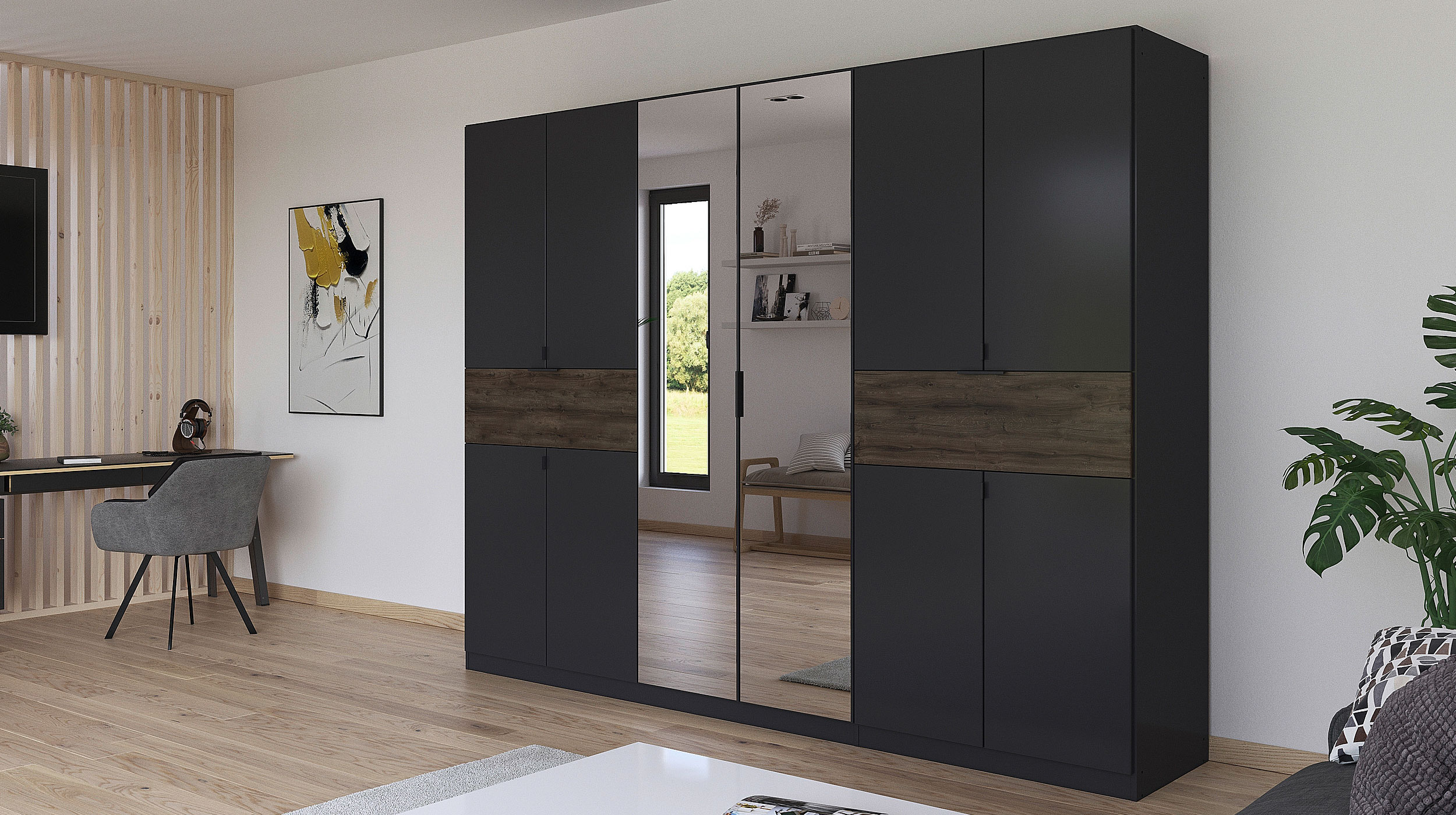 Kleiderschrank Spiegel 271 - grau - Eiche - rauch - TICAO