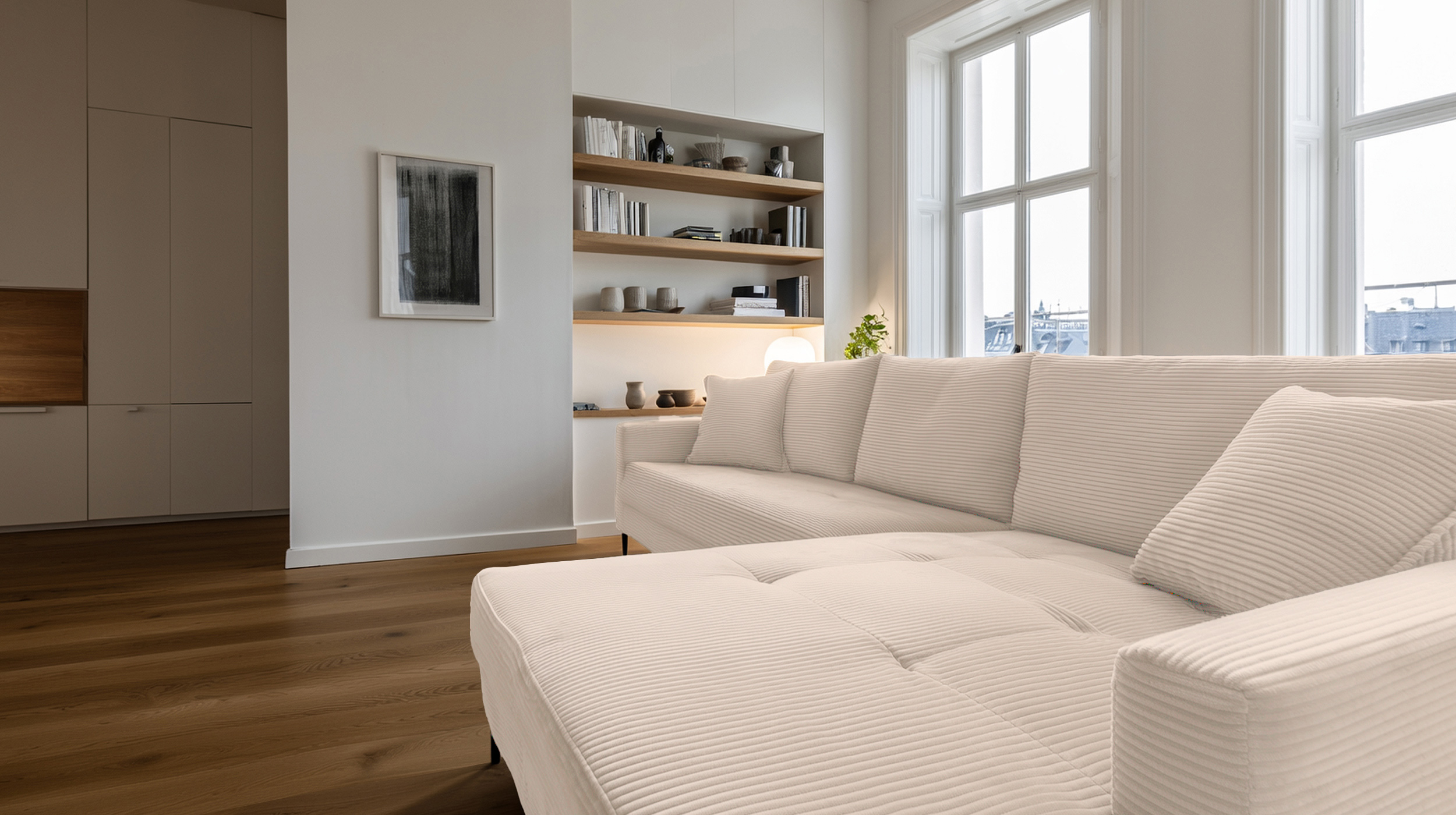 Ecksofa Cord creme 276 x 173 cm - OT rechts - SUMMER