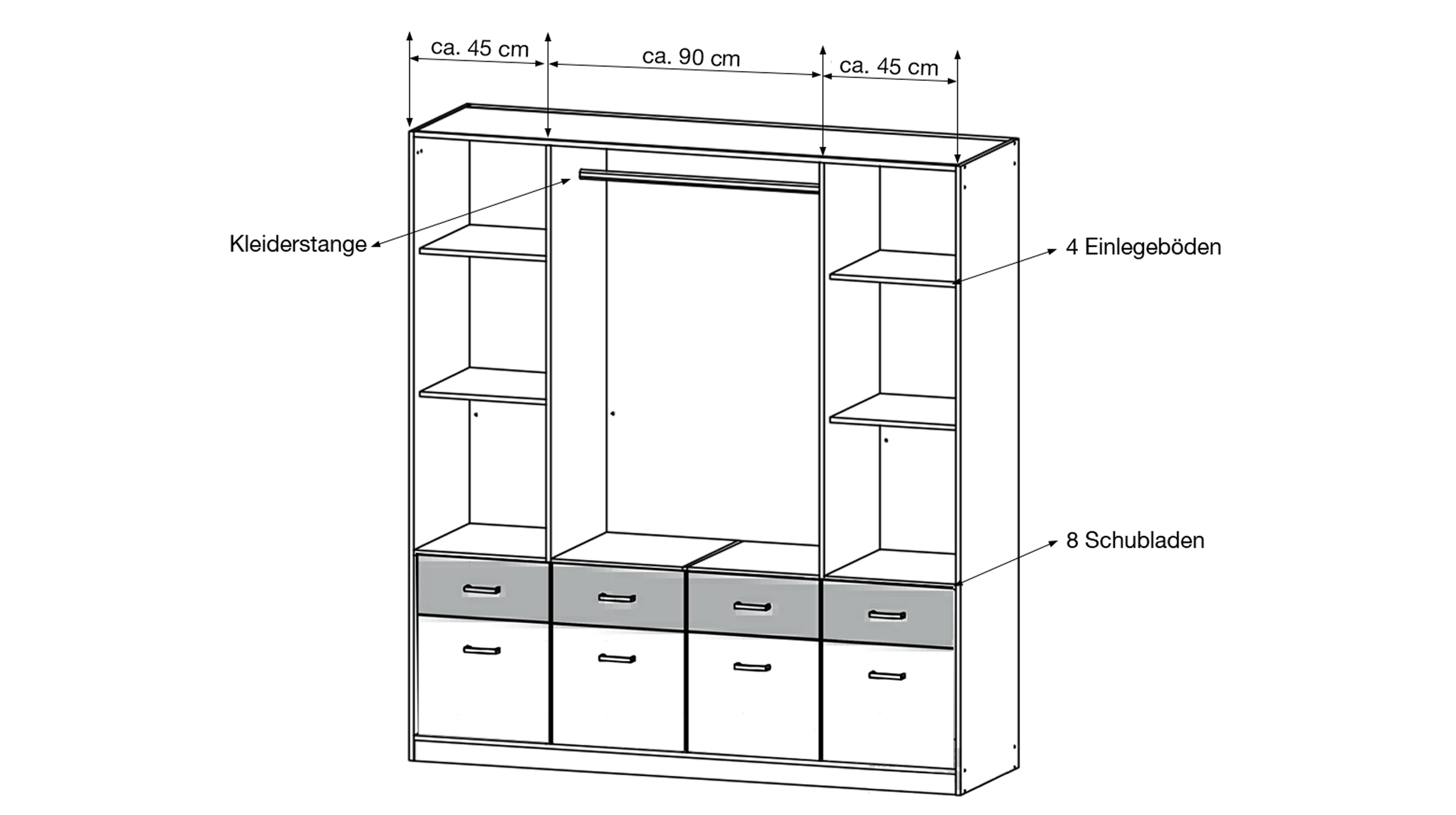 Kleiderschrank Spiegel - 181 cm - Artisan Eiche - weiß - rauch - BREMEN-EXTRA