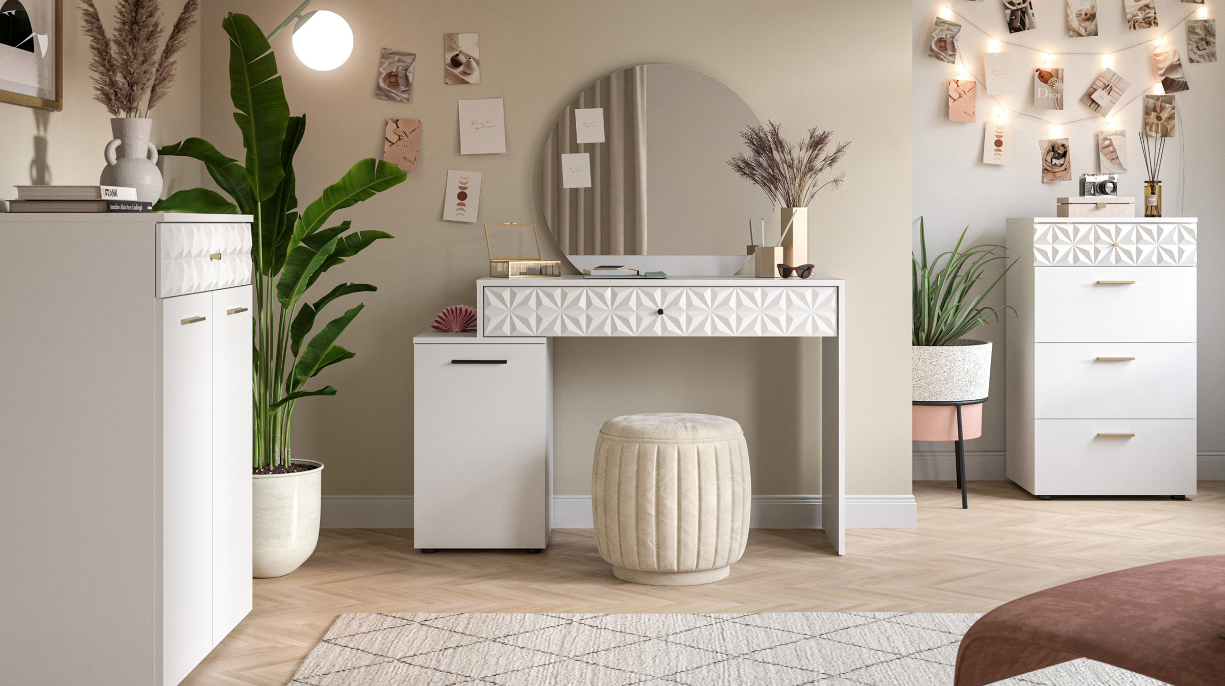 Schminktisch weiß hochglanz 117 cm - mit Spiegel - PRISMA