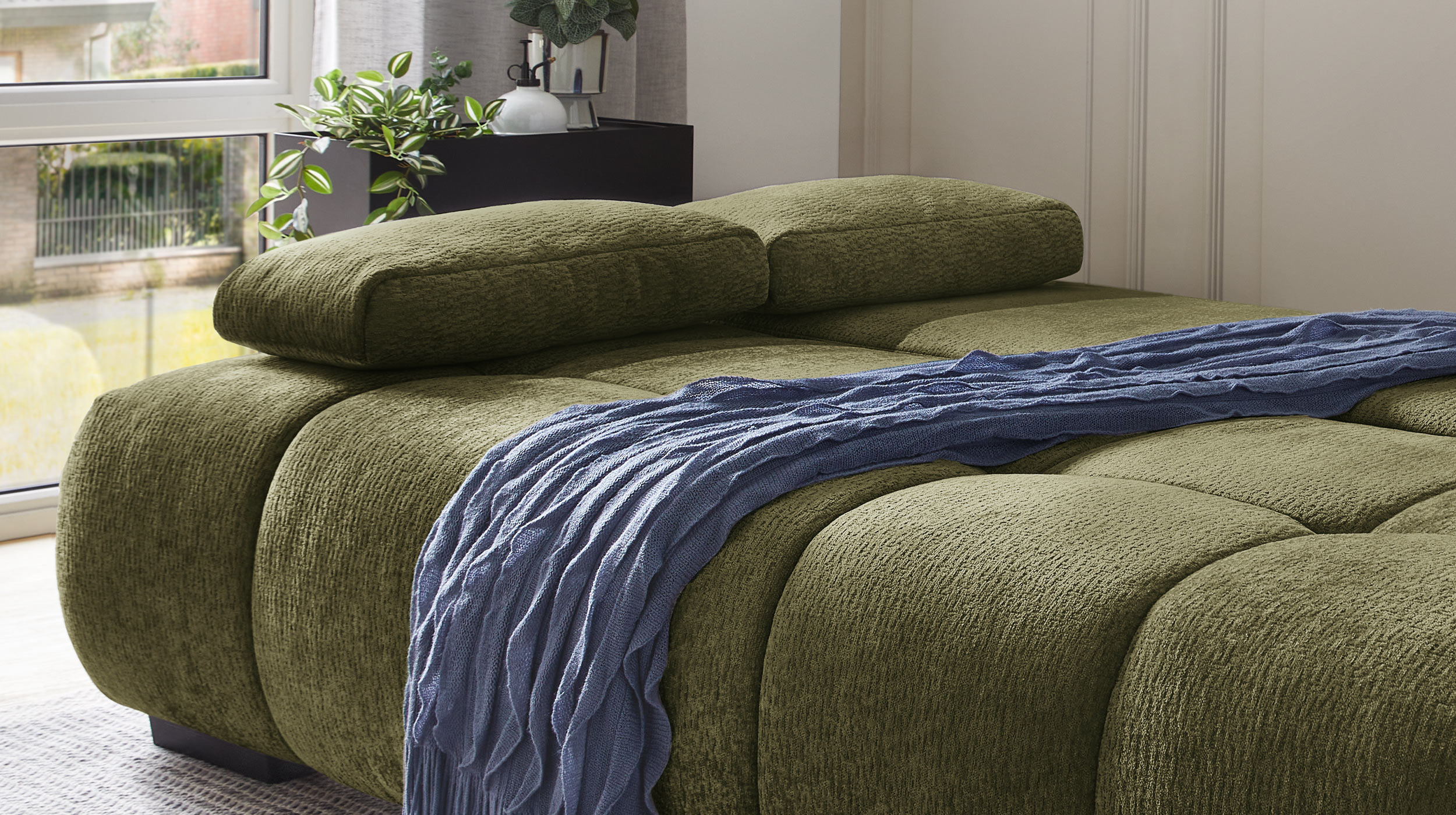 Schlafsofa grün mit Bettkasten 213 cm - RENO 