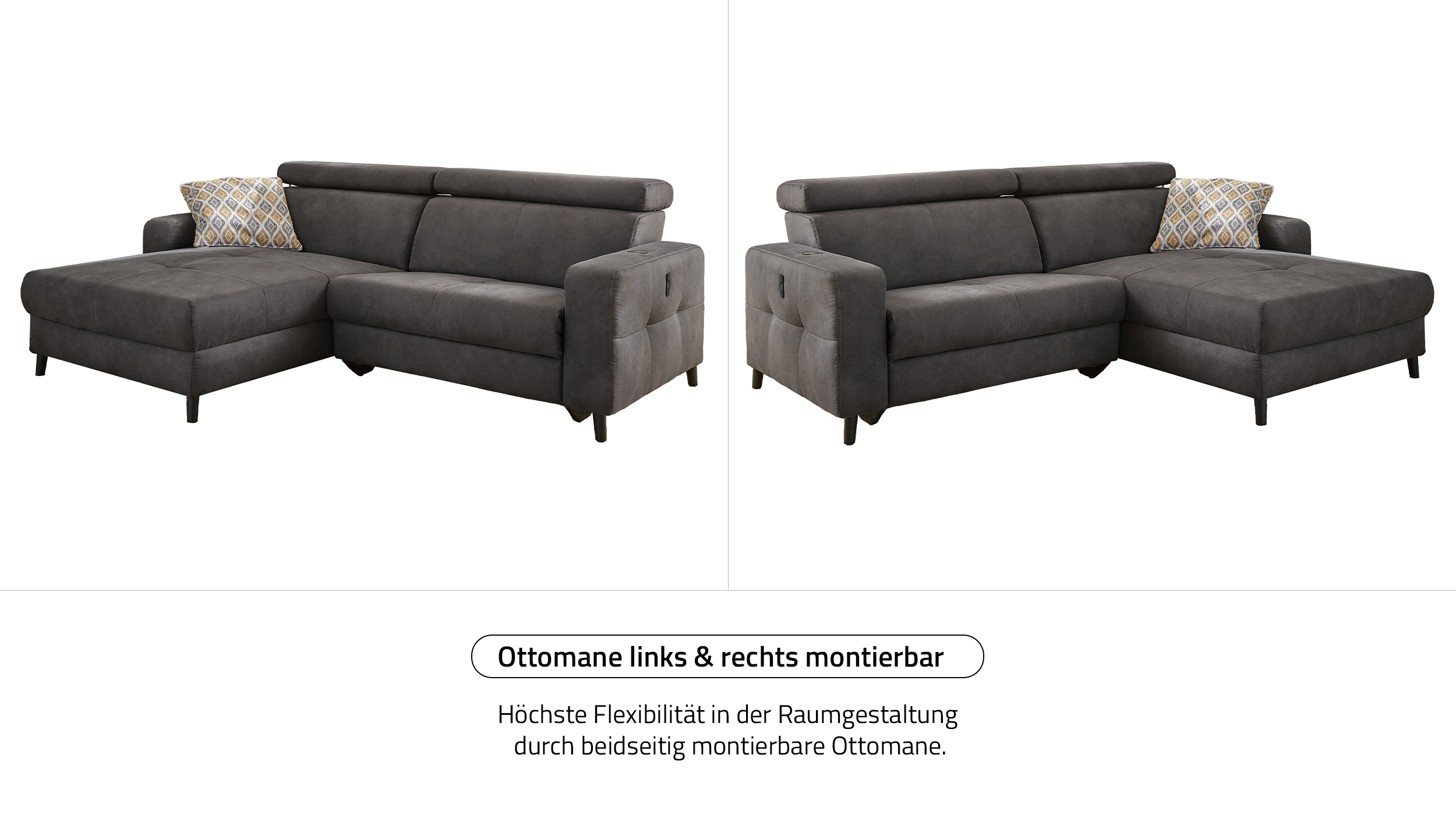 Ecksofa mit Relaxfunktion grau 249 x 109 cm - DOPPIO 