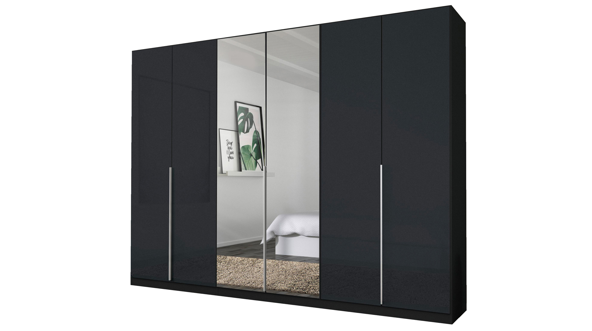 Kleiderschrank mit Spiegel - grau metallic - 271 cm - rauch - ALABAMA