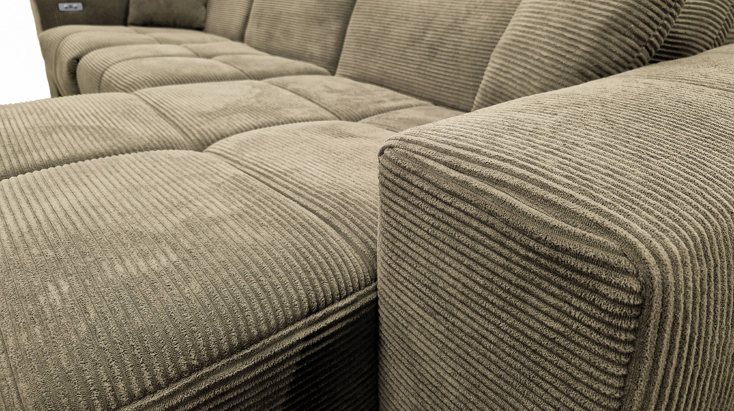 Ecksofa Cord grün 302 x 167 cm mit Relaxfunktion - OT rechts - TONI