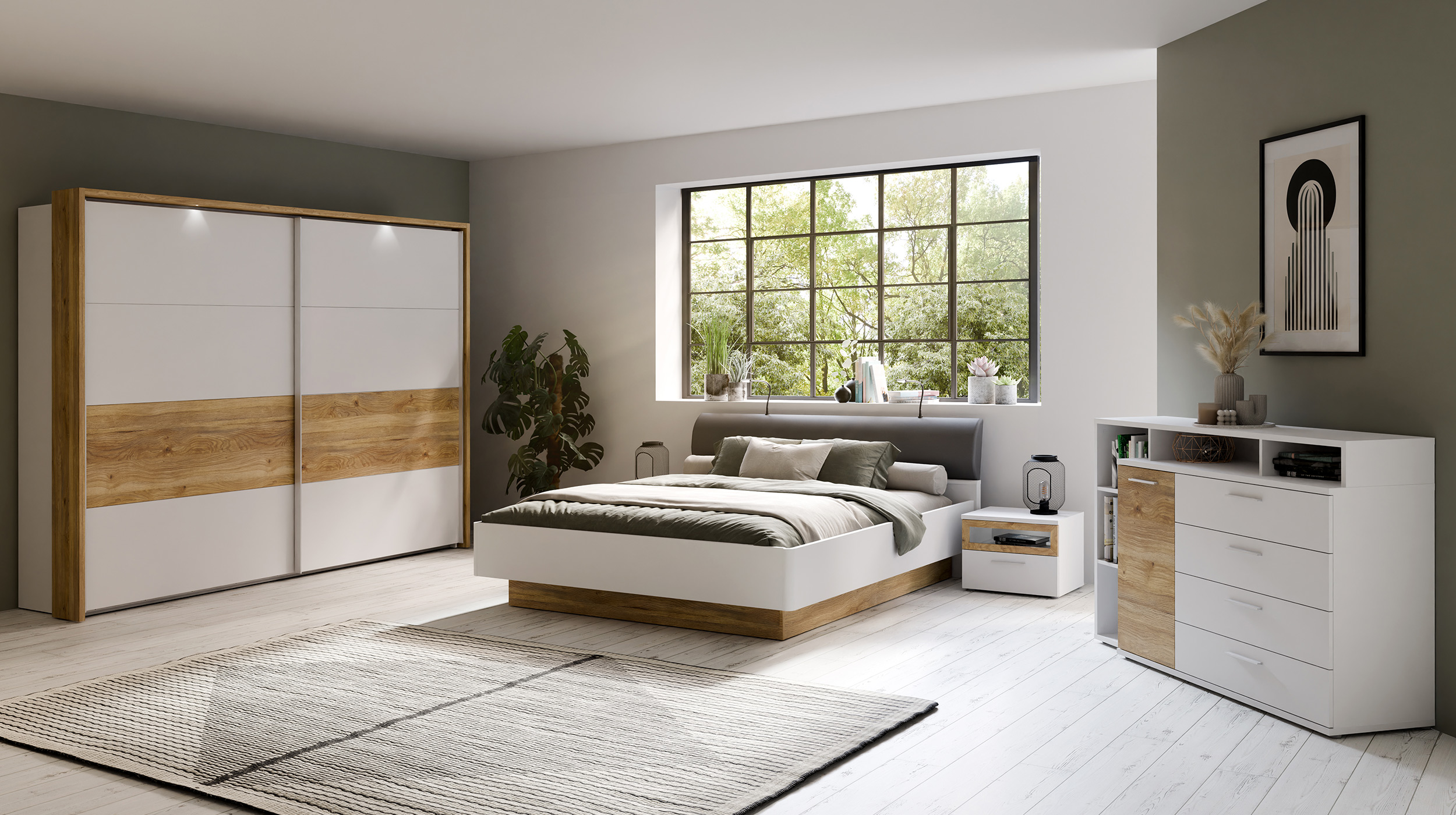 Kommode weiß Artisan Eiche 153 x 42 cm - MAYACUS 