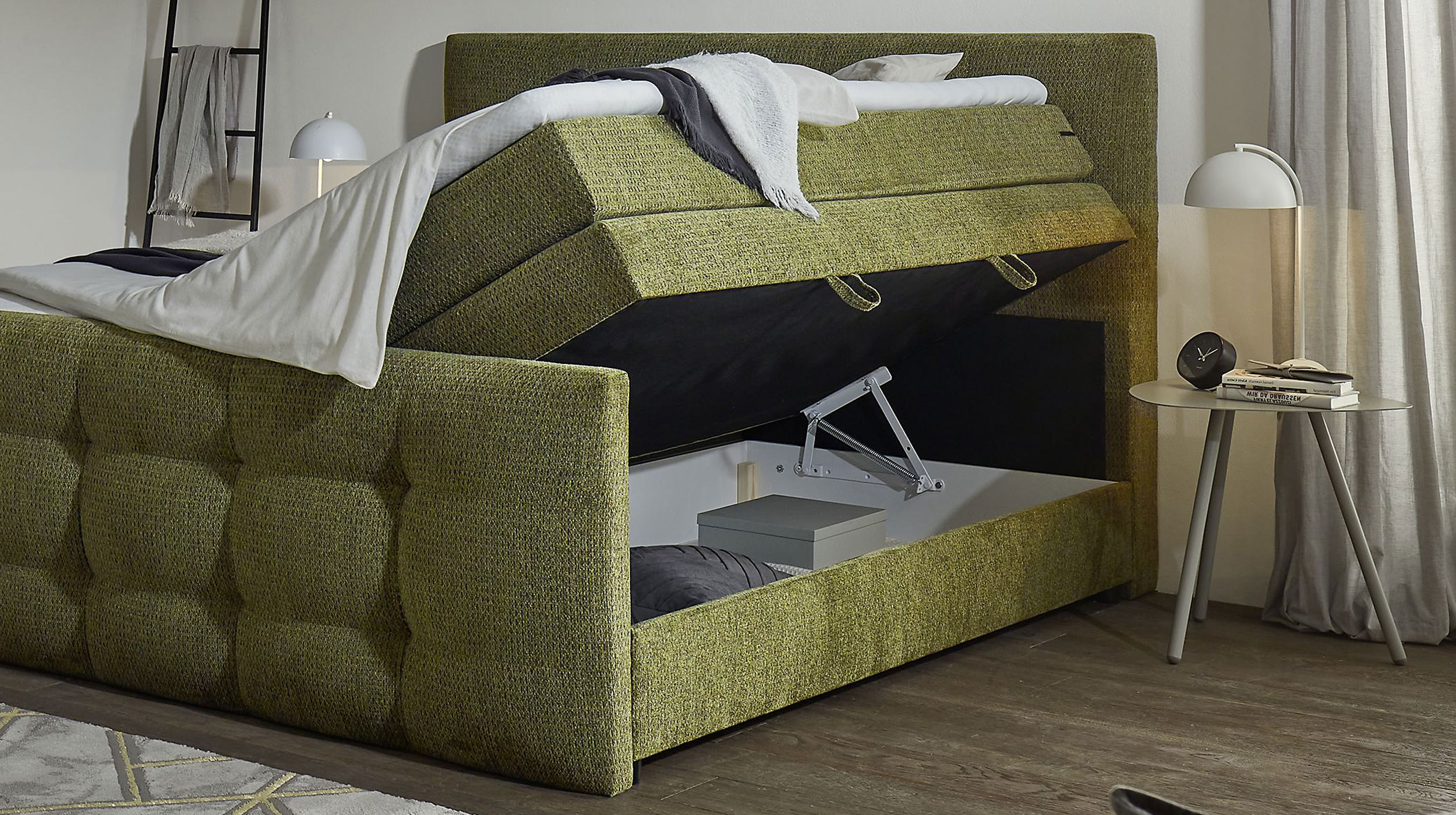 Boxspringbett 200 x 200 cm Bettkasten Chenille grün - IMOLA