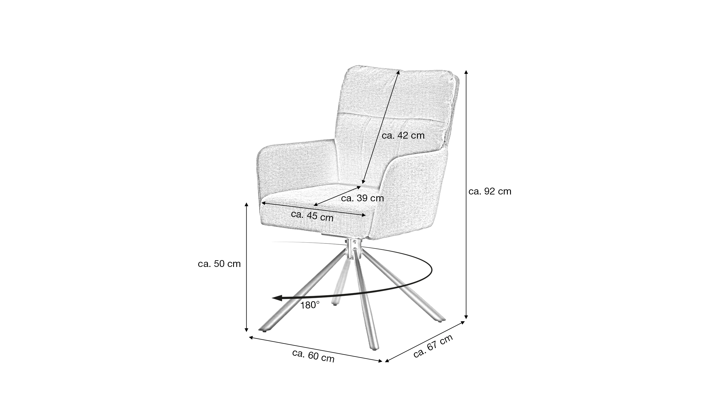 Armlehnstuhl grau Drehstuhl Chenille Optik - UTICA
