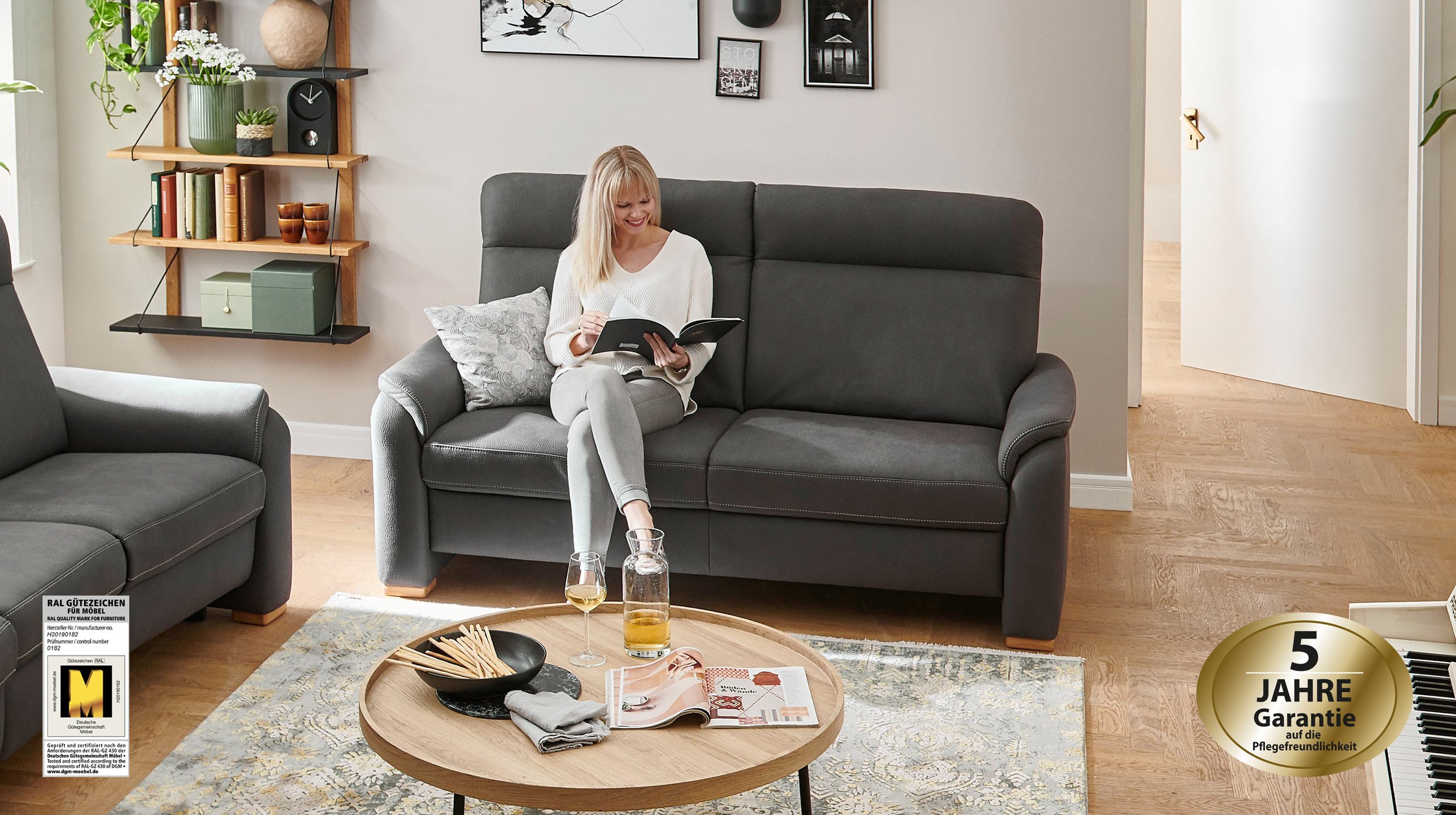 Couchliebe® Einzelsofa 2,5 Sitzer planbar - anthrazit - Premium Version - PENELOPE
