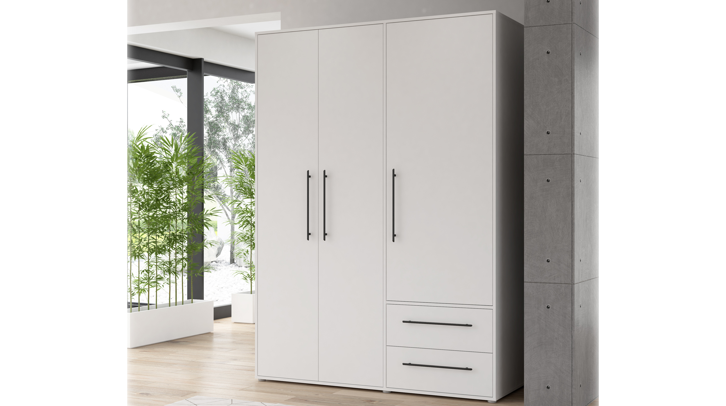Kleiderschrank weiß - 144 cm - 3 Türen - MOKKARIS