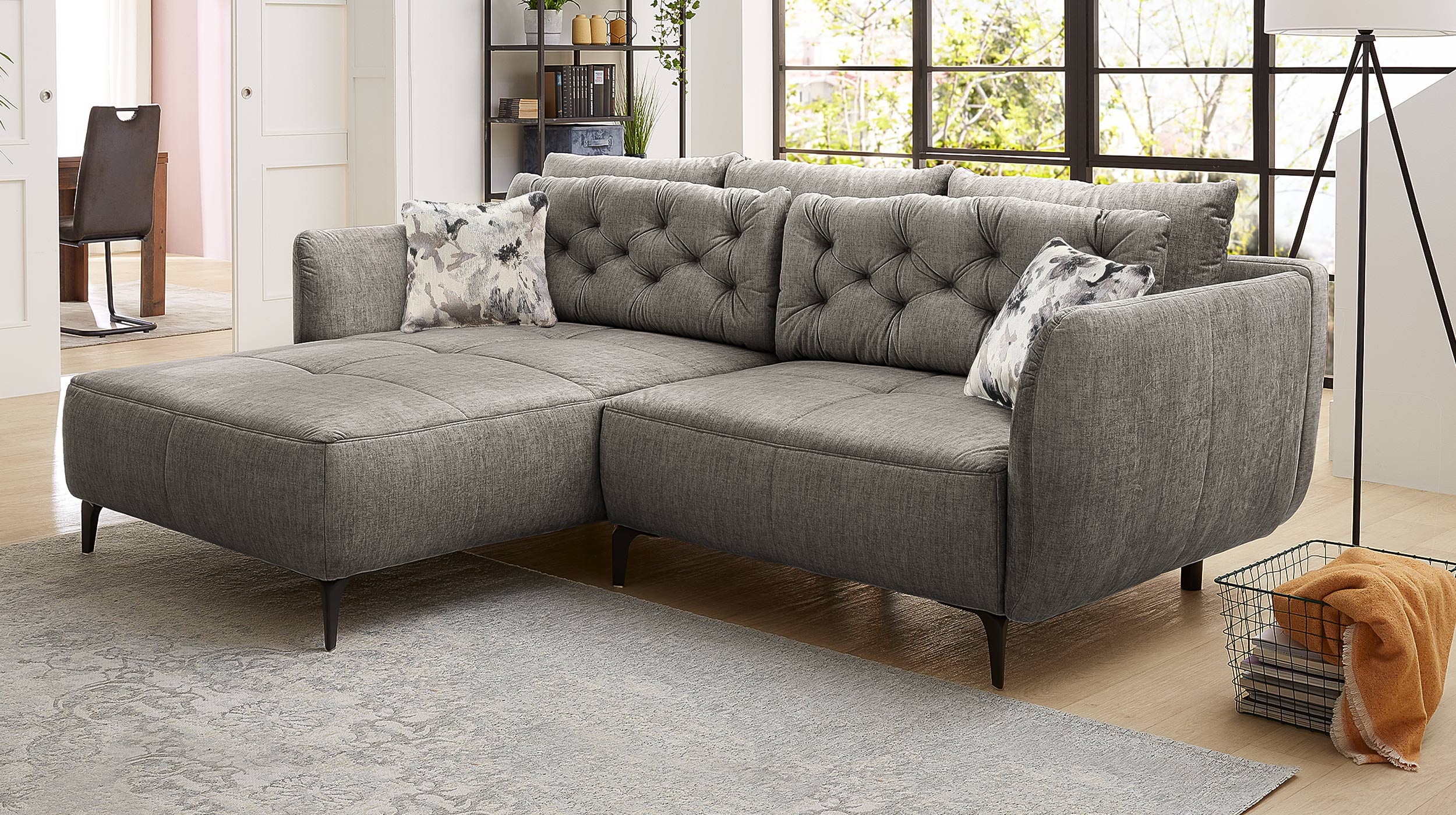 Ecksofa Veloursbezug grau 251 x 186 cm - SALO