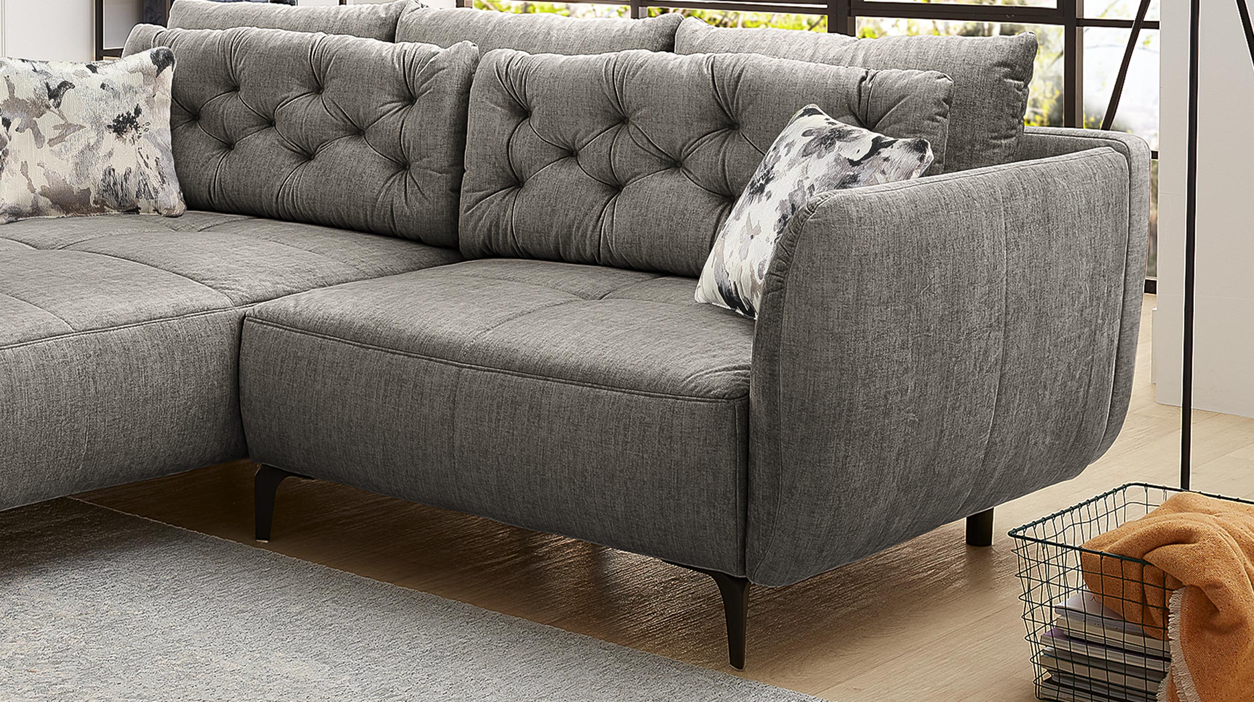Ecksofa Veloursbezug grau 251 x 186 cm - SALO