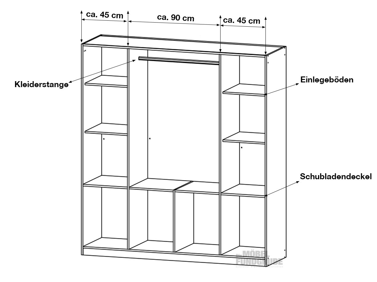 Kleiderschrank Spiegel - 181 cm - weiß - betonoptik - rauch - BREMEN-EXTRA