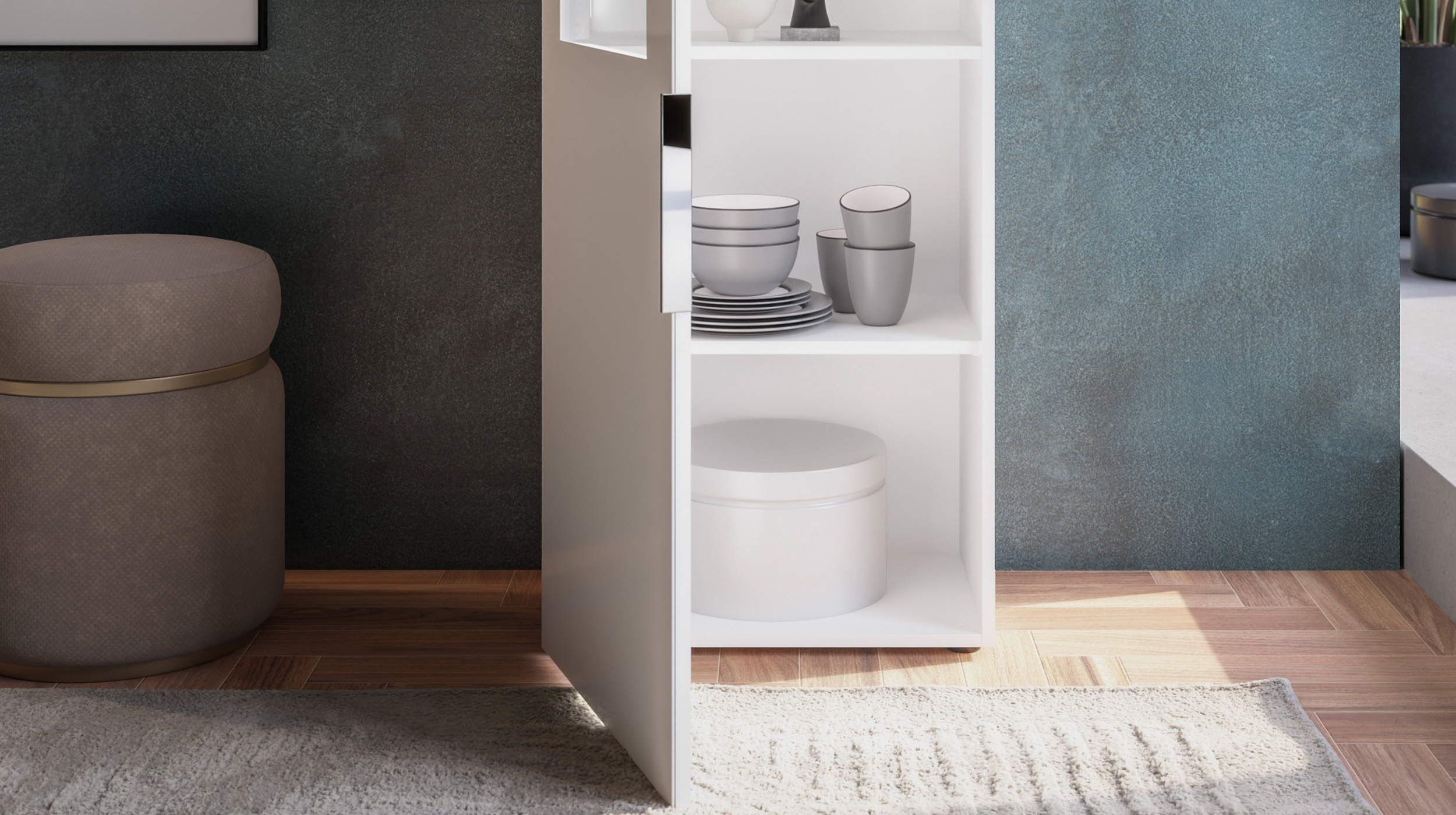 Vitrine mit Beleuchtung weiß - Glasfront - Breite 55 cm - SANTORIN