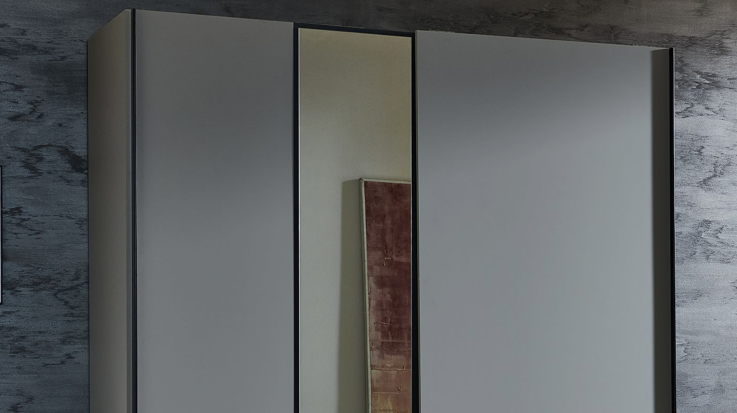 Schwebetürenschrank grau mit Spiegel 168 cm 2-türig - STADE 