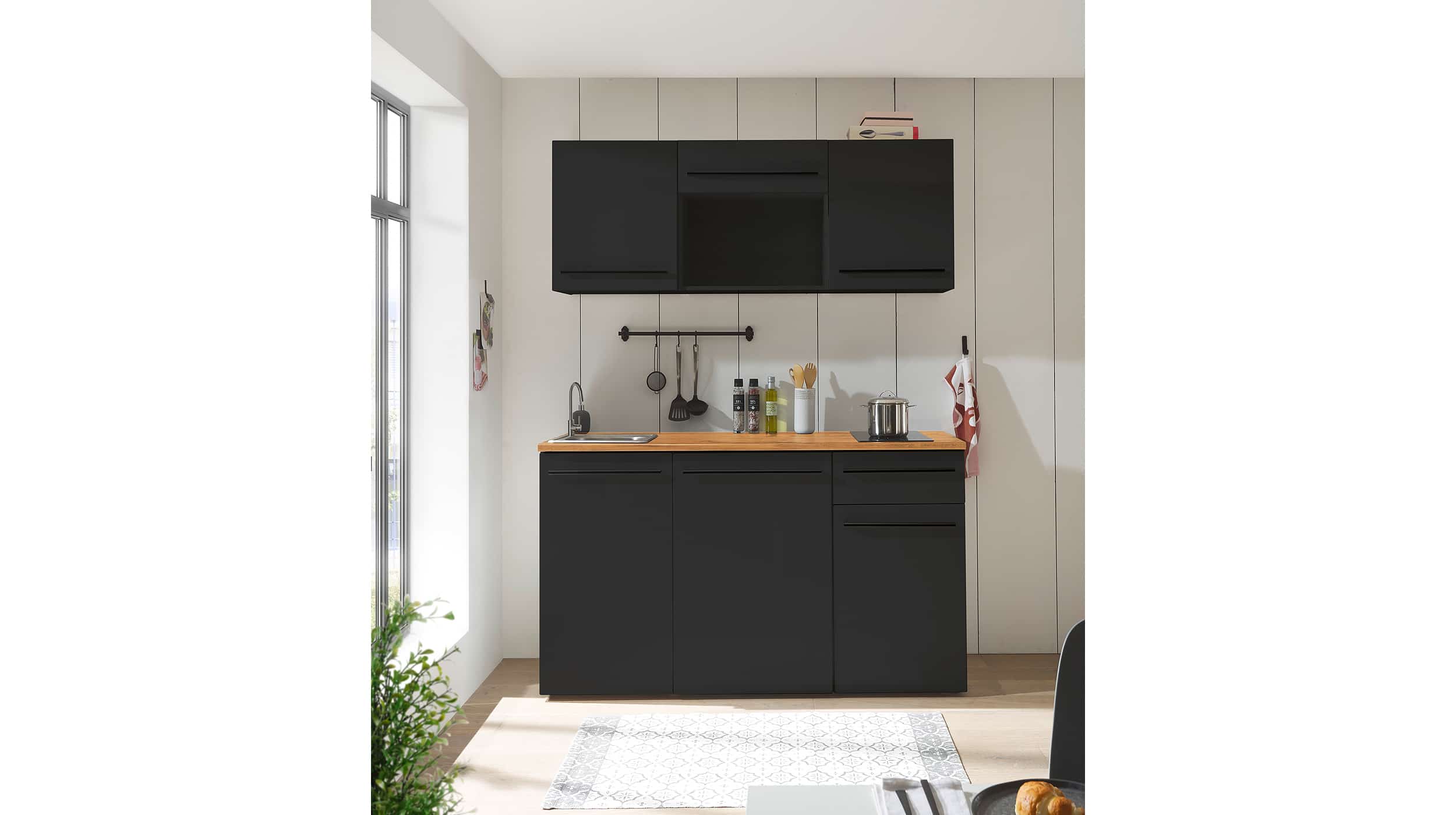 Pantry Küche - Miniküche - 160 cm - schwarz matt - JAZZ