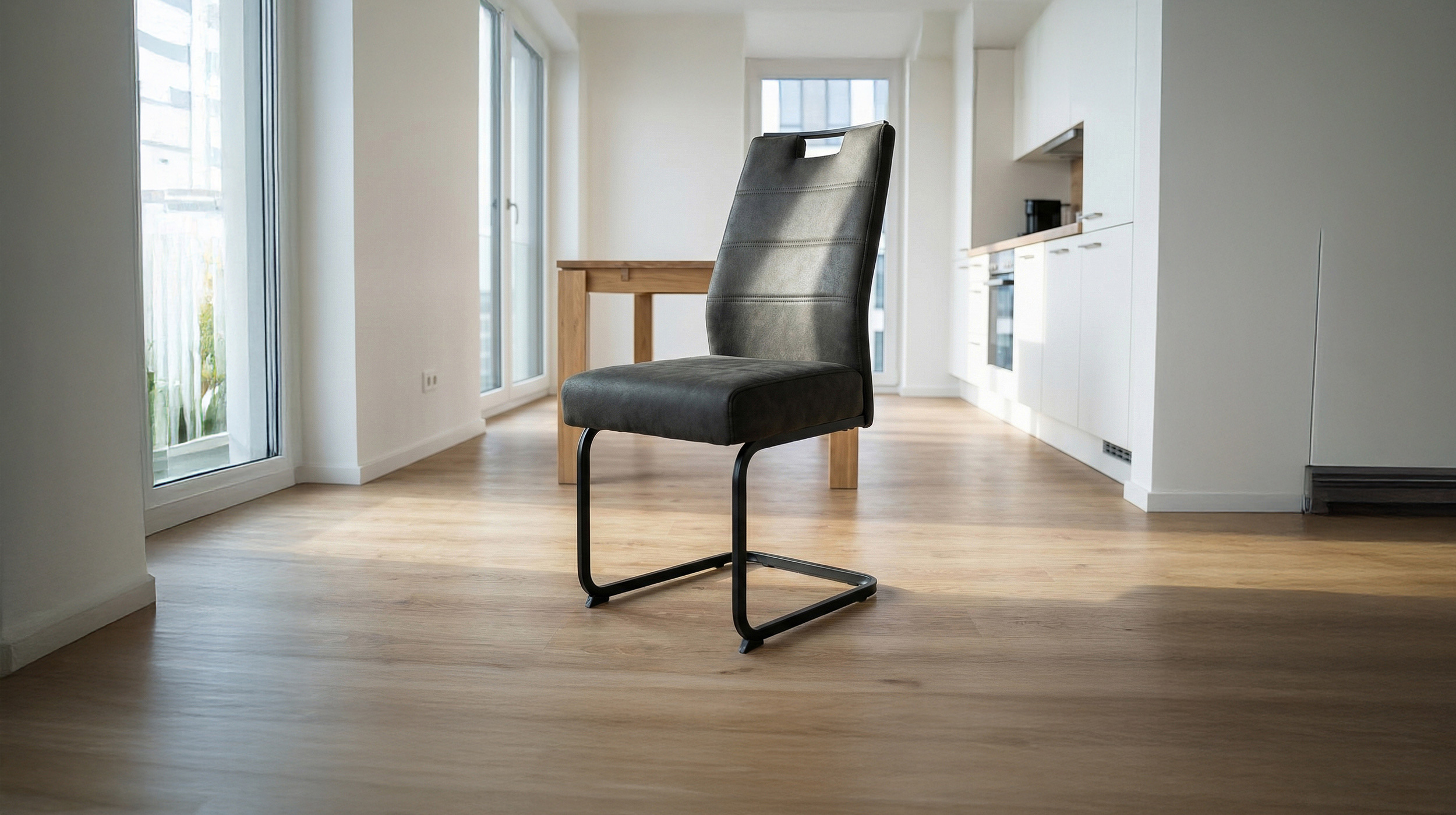 Moderner Schwingstuhl in anthrazit aus Microfaser - KERSTIN