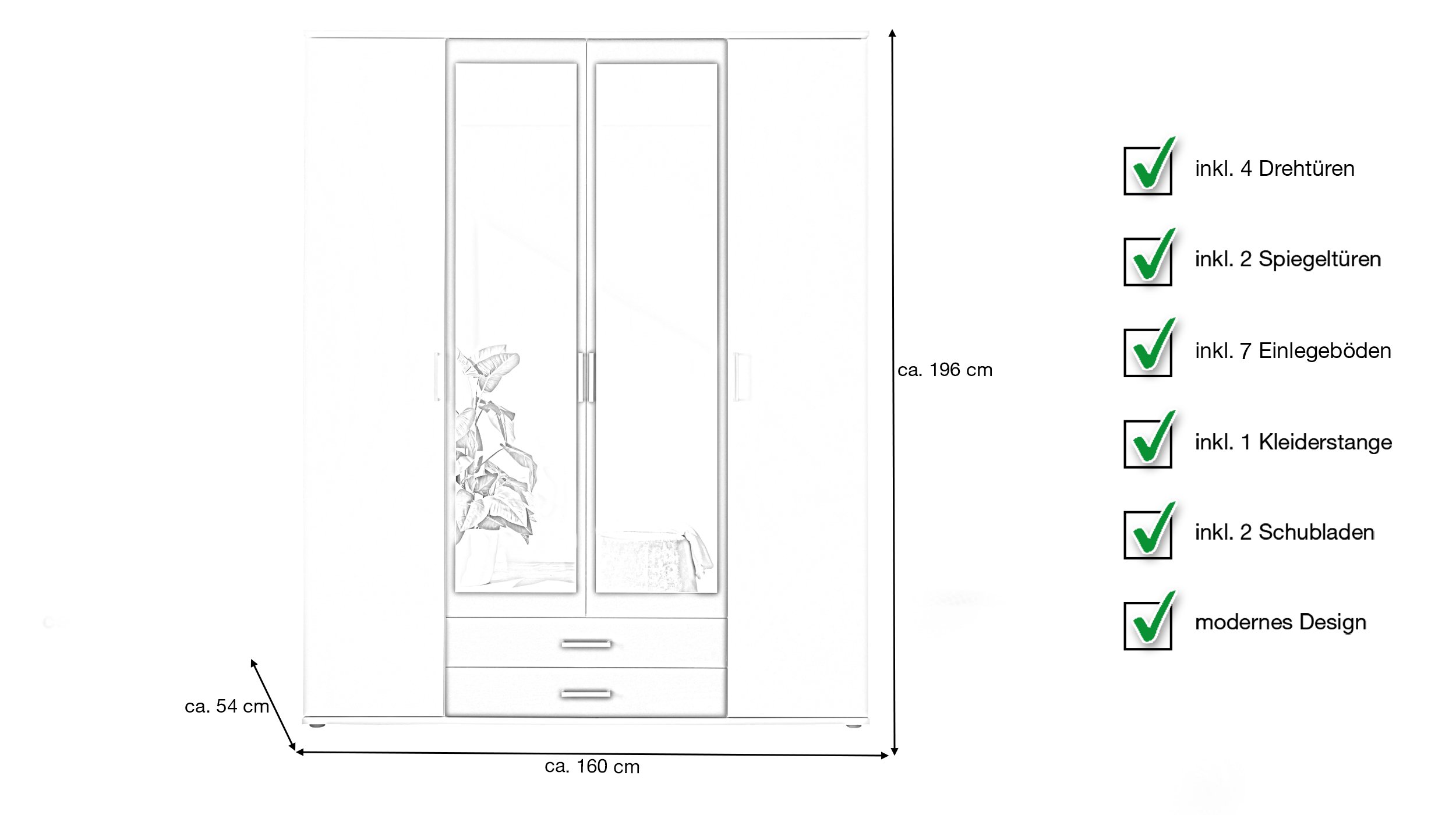 Kleiderschrank mit Spiegel - weiß - graphit - 160 cm - HANAU