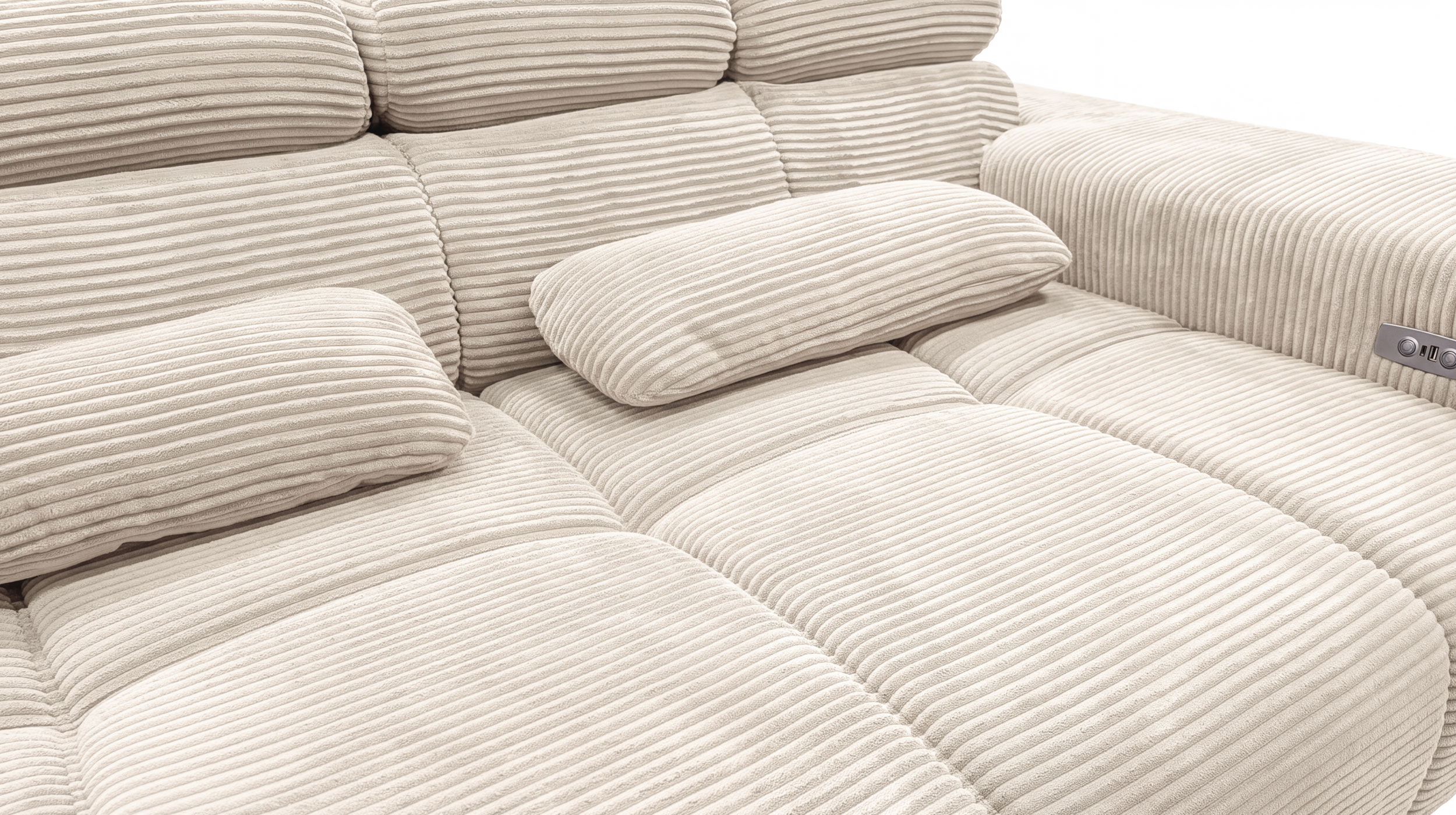 Ecksofa Cord beige elektrisch ausfahrbar 285 cm - OT links - SPEED