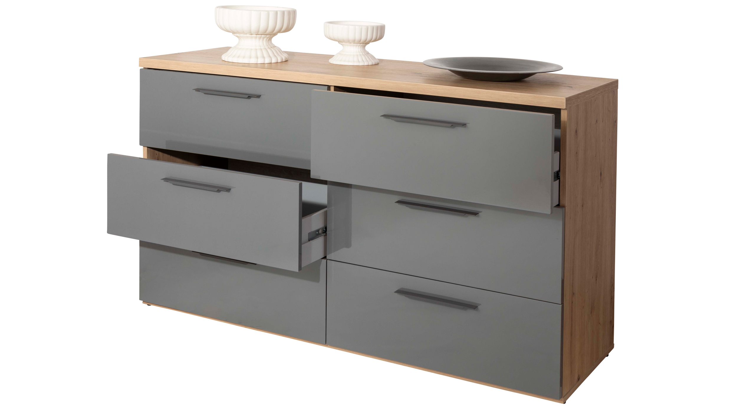 Kommode mit Schubladen grau hochglanz 136 cm - SPOSAMI